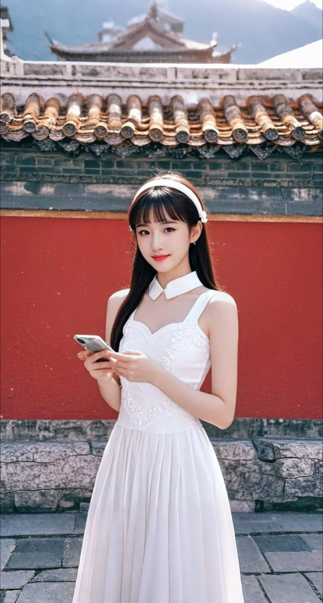 AI扩图 AI红墙白衣梦