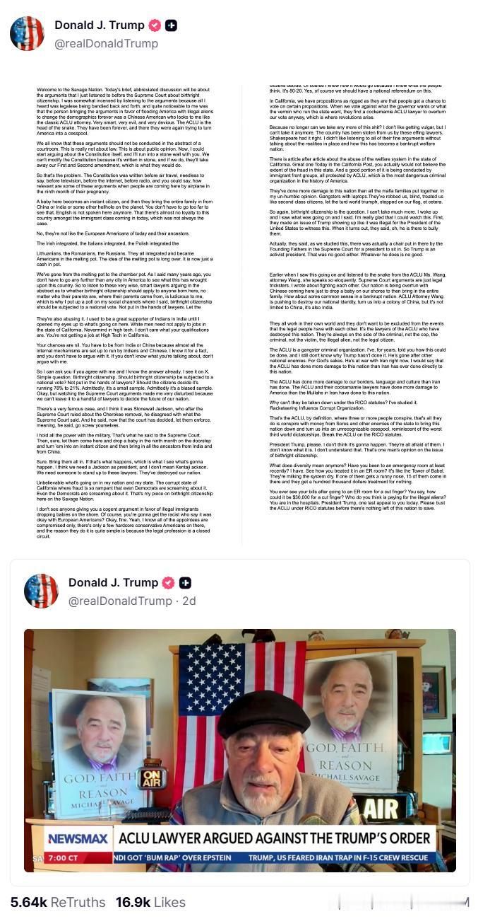 林一五：特朗普又发表种族主义言论，并且直接针对华裔和印度裔美国人。

4月23日