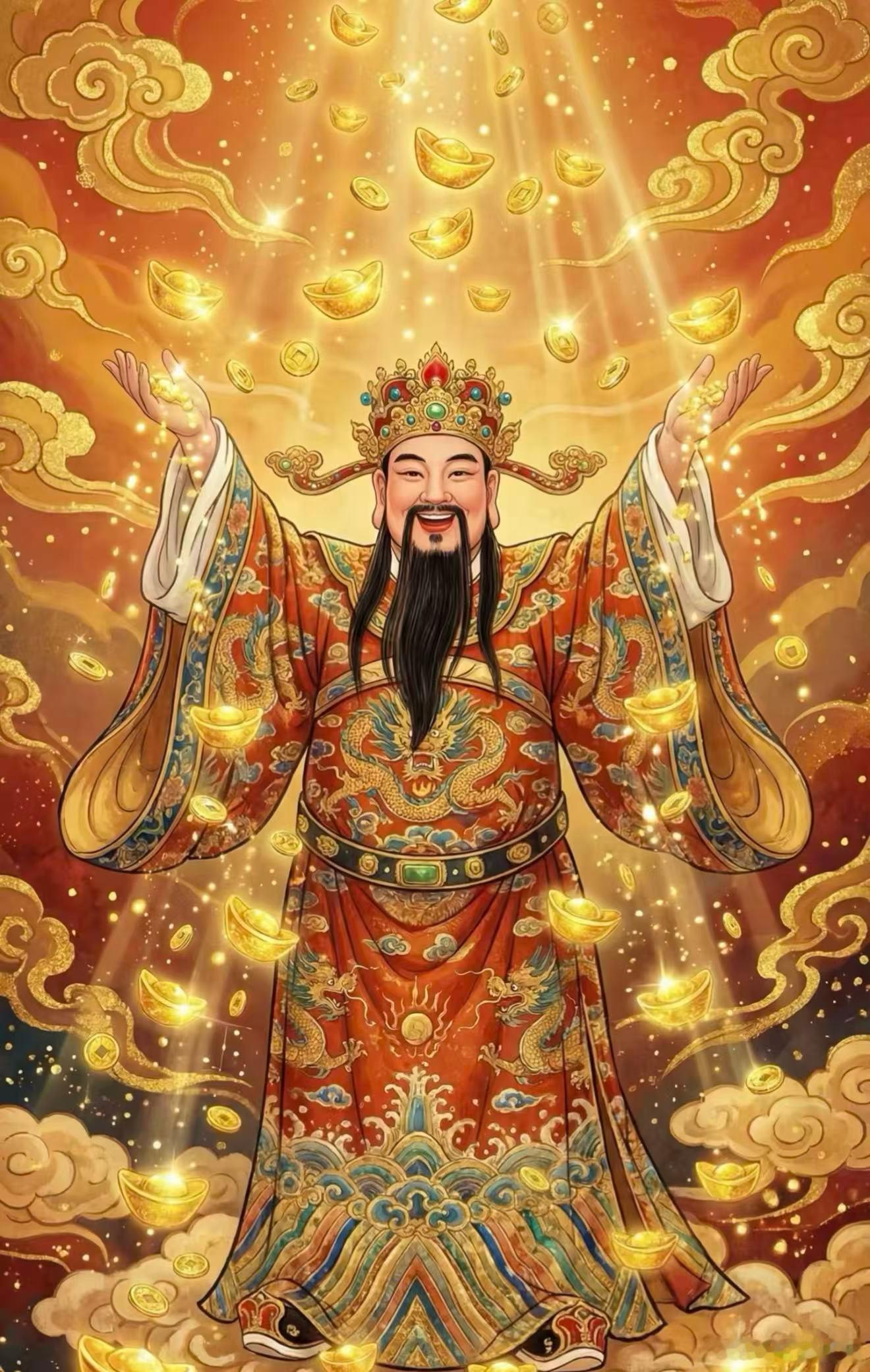 财神到，财运常驻迎财神进门，常年财气不断，四季皆有进项。生意不冷淡、收入不断层，