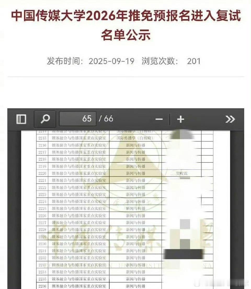 网友发现贺峻霖目前进了中传保研预推免的复试名单   时间管理好自律[比耶][比耶