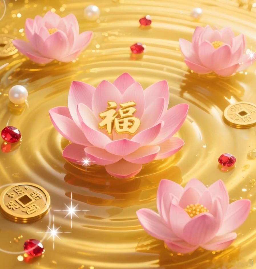 粉色的莲花上面承载着福，是不是满满的富贵感呢？点赞沾福气。下一站：福气满满。 ​