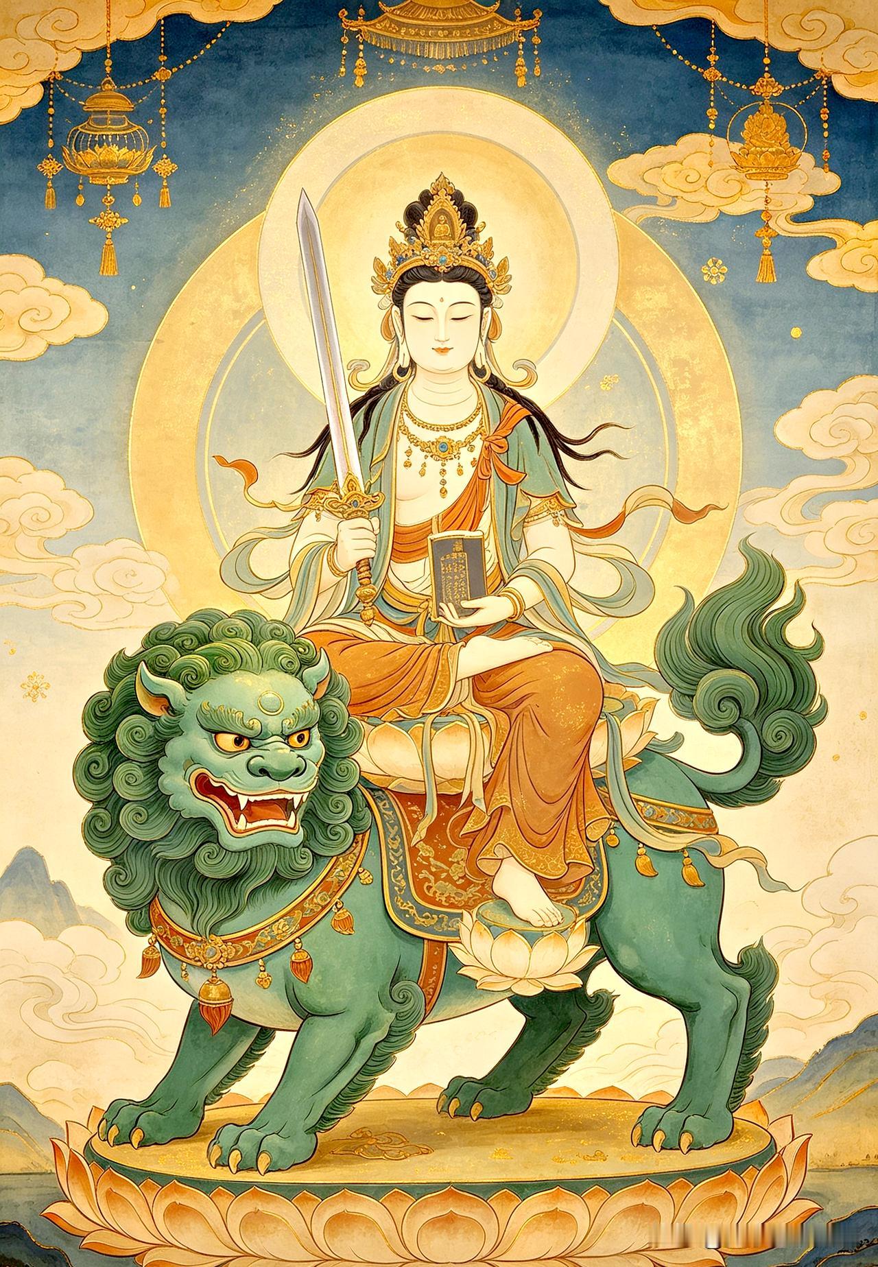 青狮踏云护前路，
福慧双全诸事顺遂。