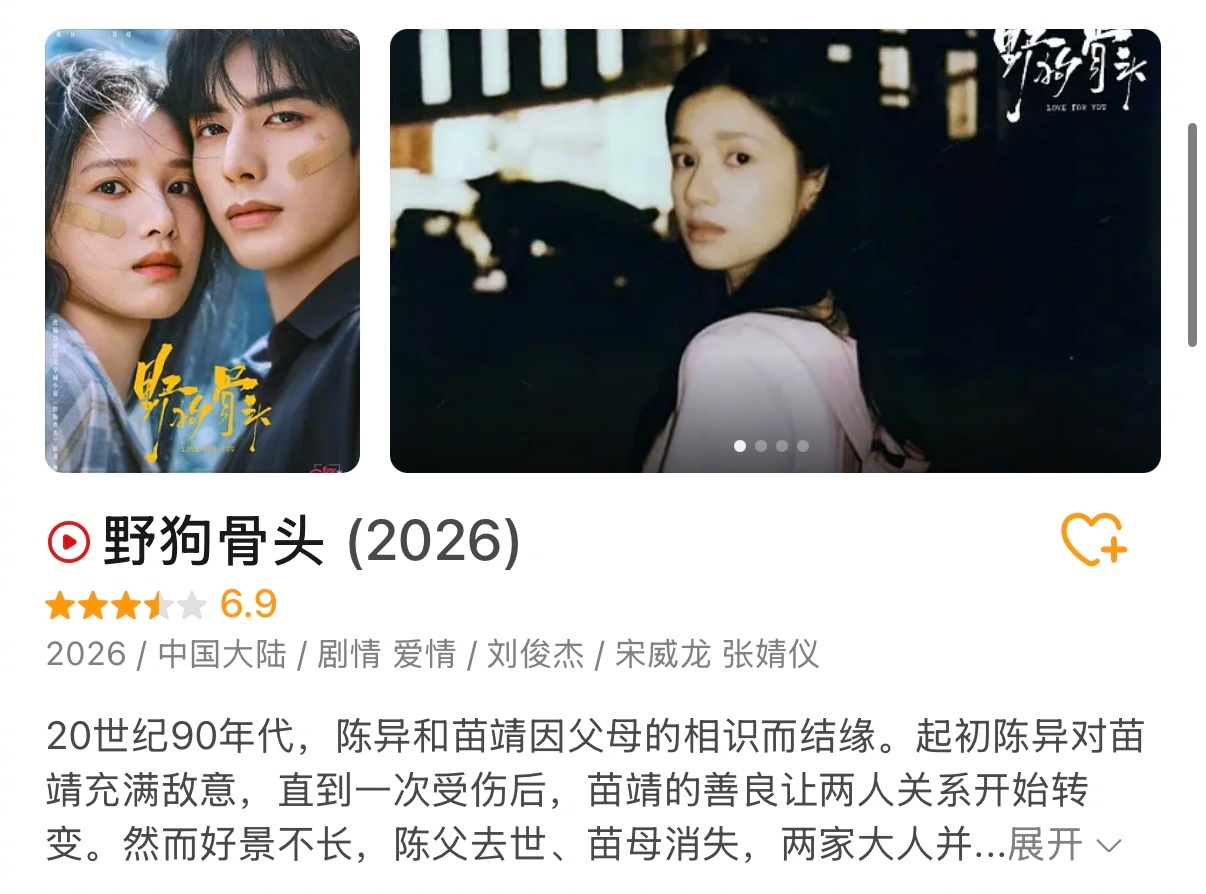 暑期档四部偶像剧豆瓣开分，可以说是旗鼓相当菜鸡互啄《野狗骨头》6.9 《灿如繁星