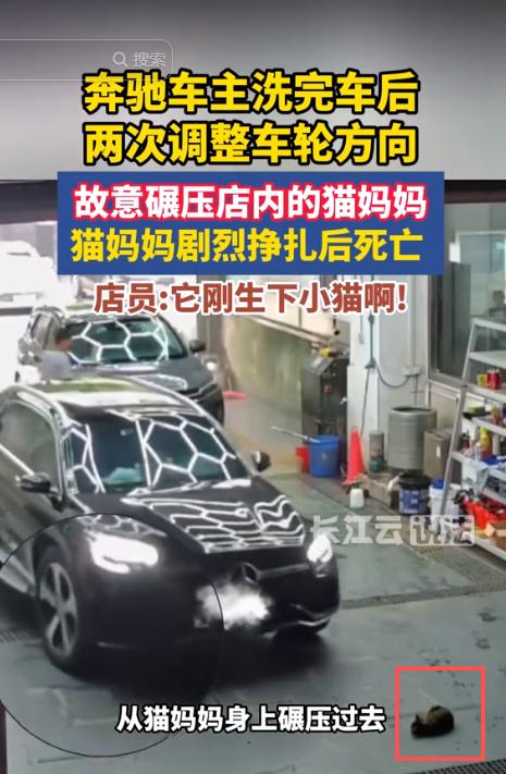 看得人血压飙升！长江云说法5月21日报道，广东一家洗车店里，奔驰车主洗车完毕准备