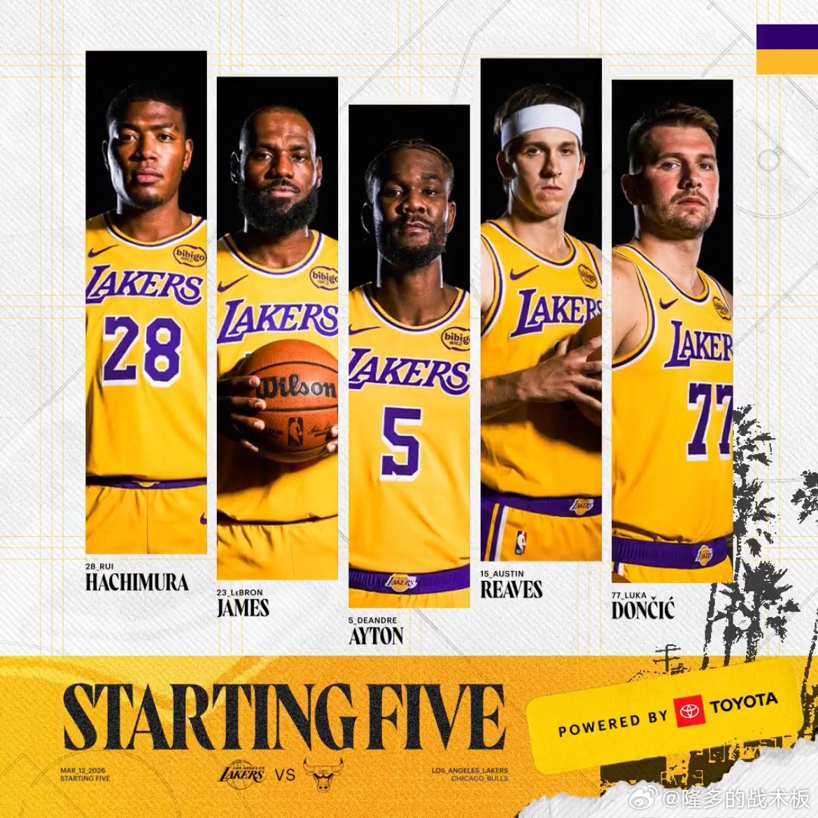 今日首发阵容：詹姆斯复出，斯玛特休战公牛vs湖人