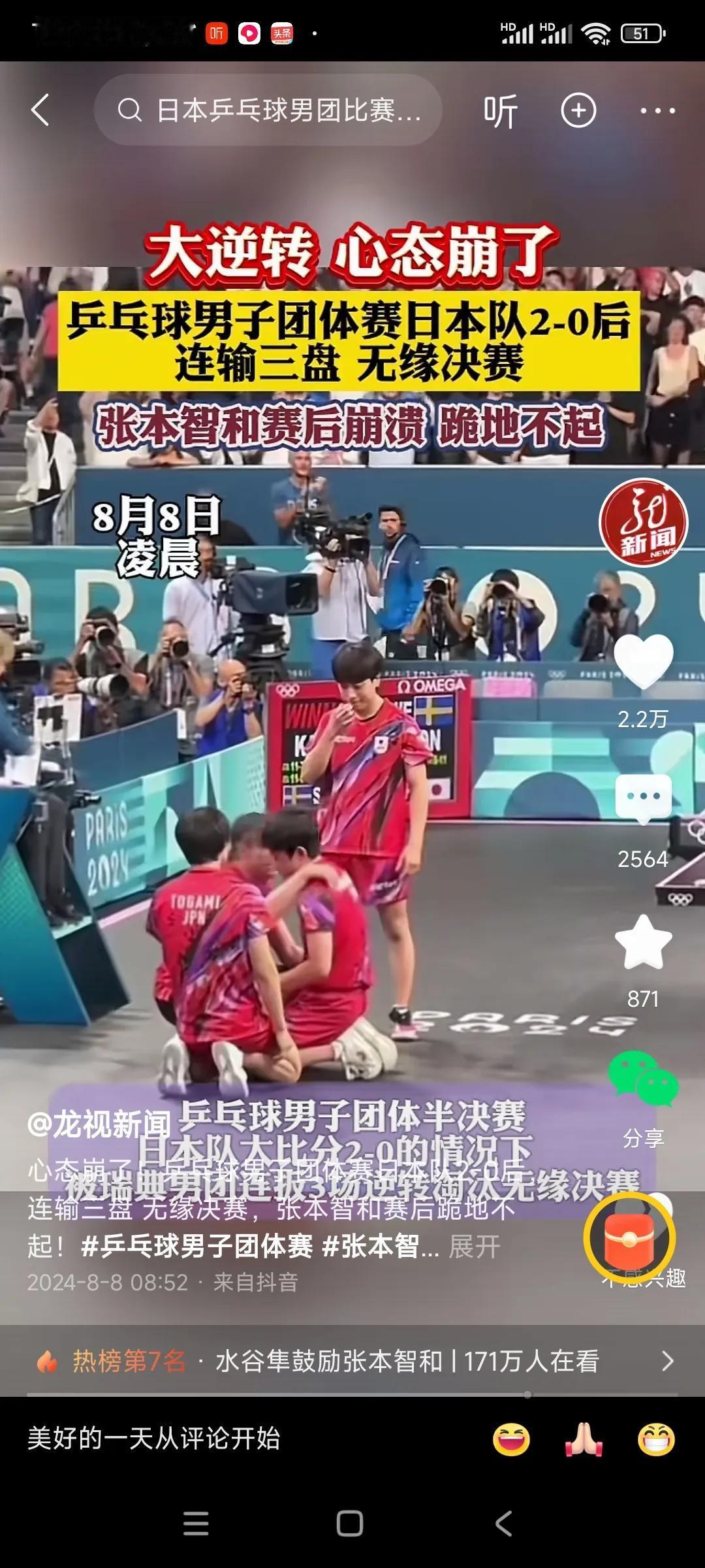 张本智和这小子太神经病了，打个球乱吼吼什么？输了又跪地不起。