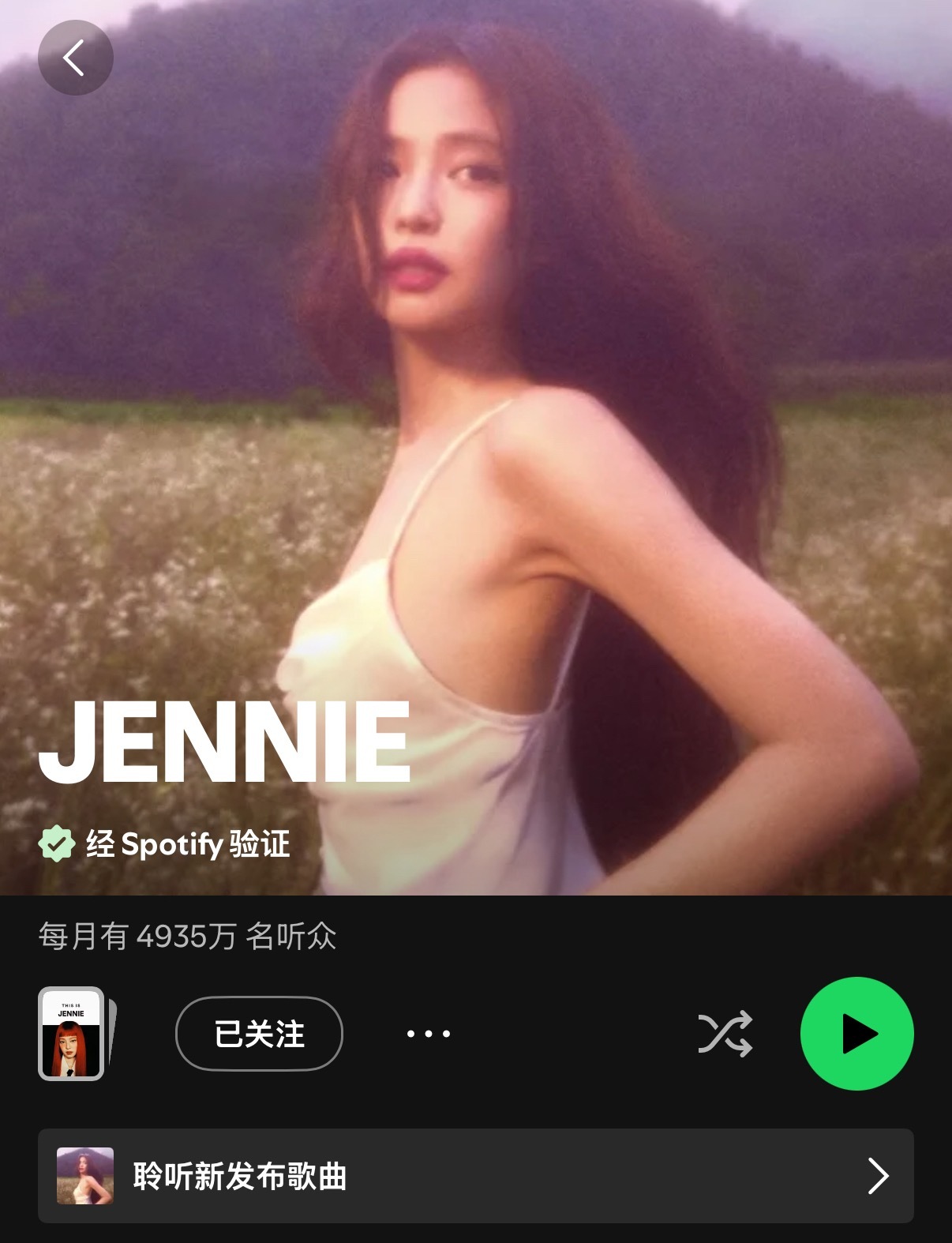 2026年每月Spotify流媒最高的Kpop solo歌手：一月：Jennie