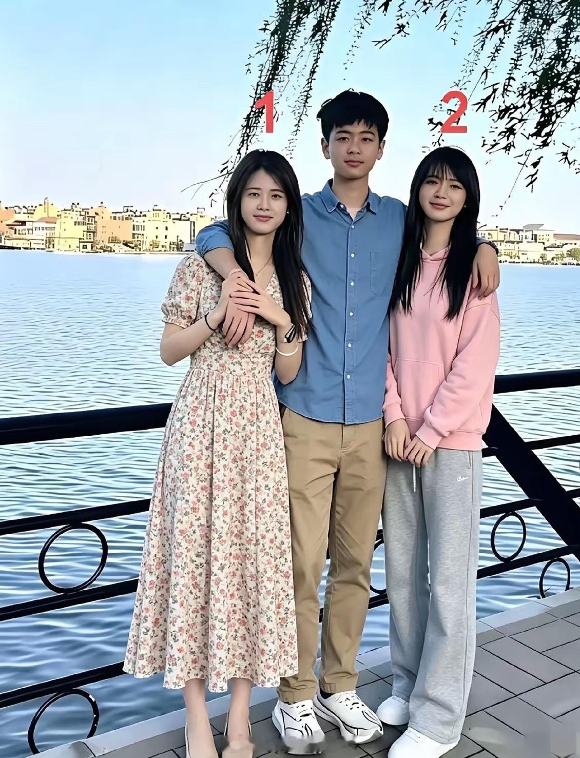 两个女生，一个是小伙子的姐姐，一个是小伙子的女朋友，你能分辨得出来哪个是姐姐，哪