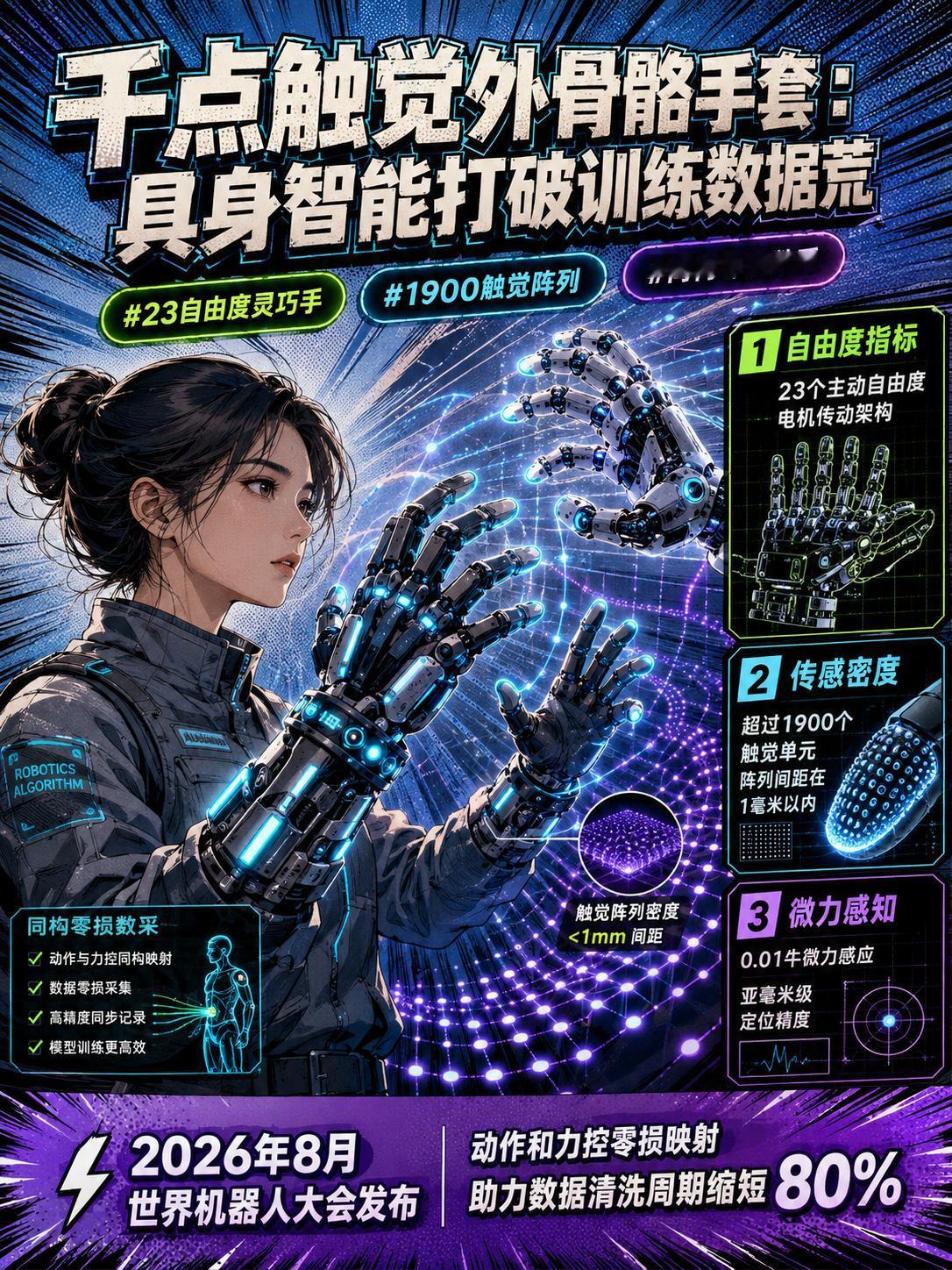 千点触觉传感器结合外骨骼数采手套，具身智能打破训练数据荒！
具身智能进入复杂物理