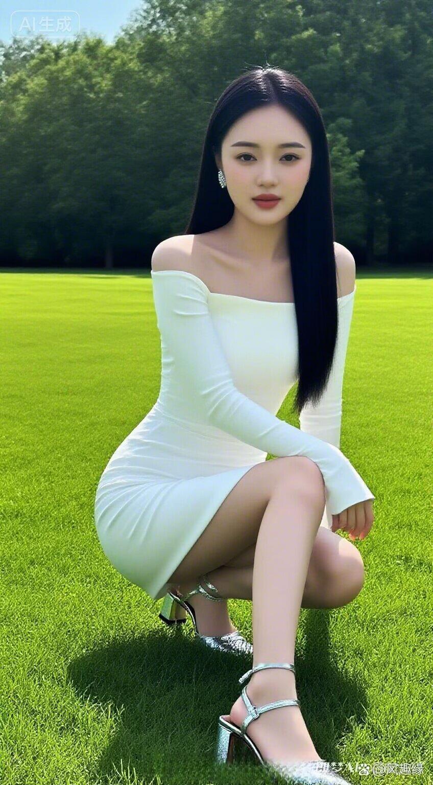 优雅白裙，绿意盎然，静享美好时光