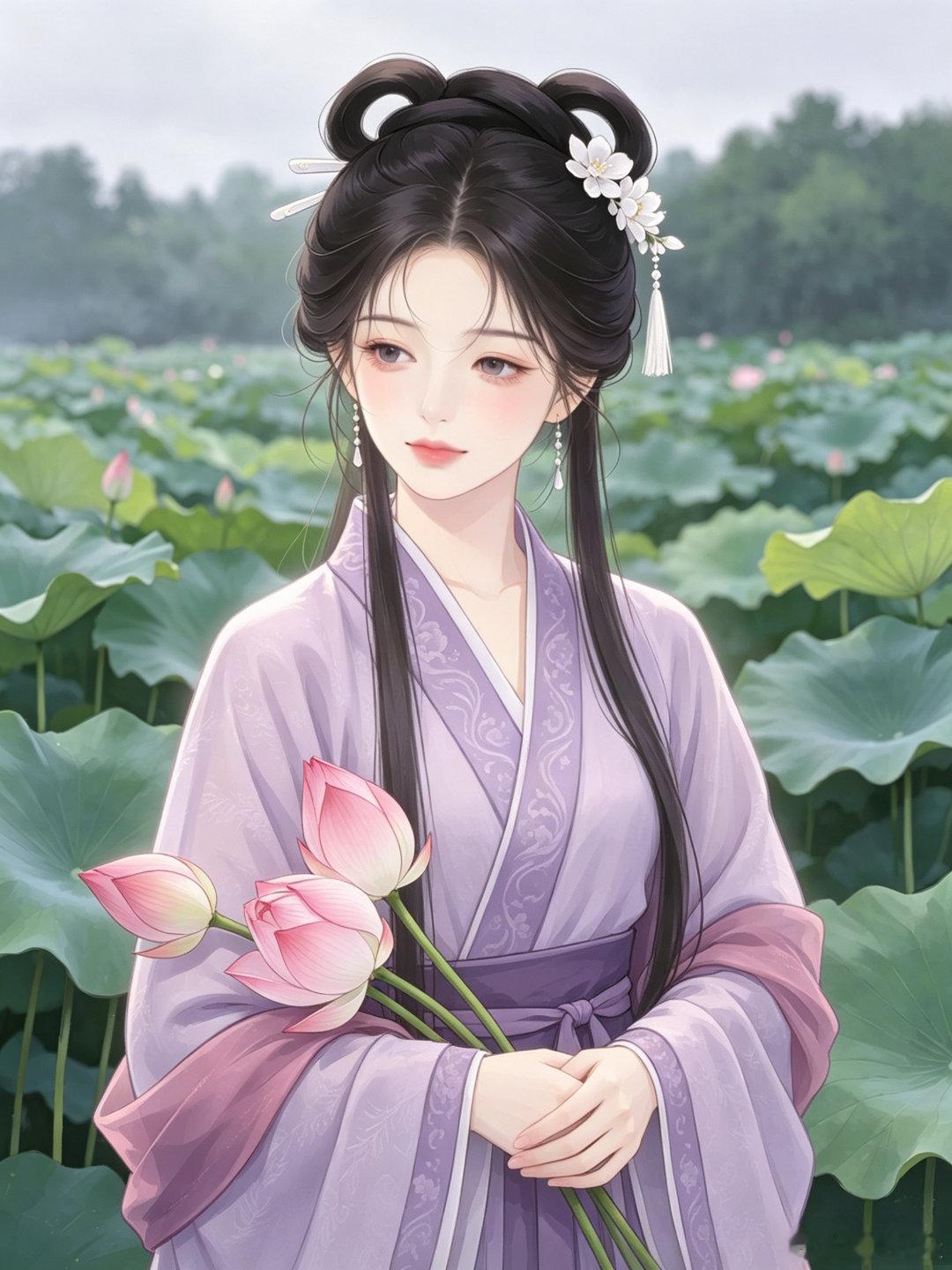 优雅古风紫色系少女头像 