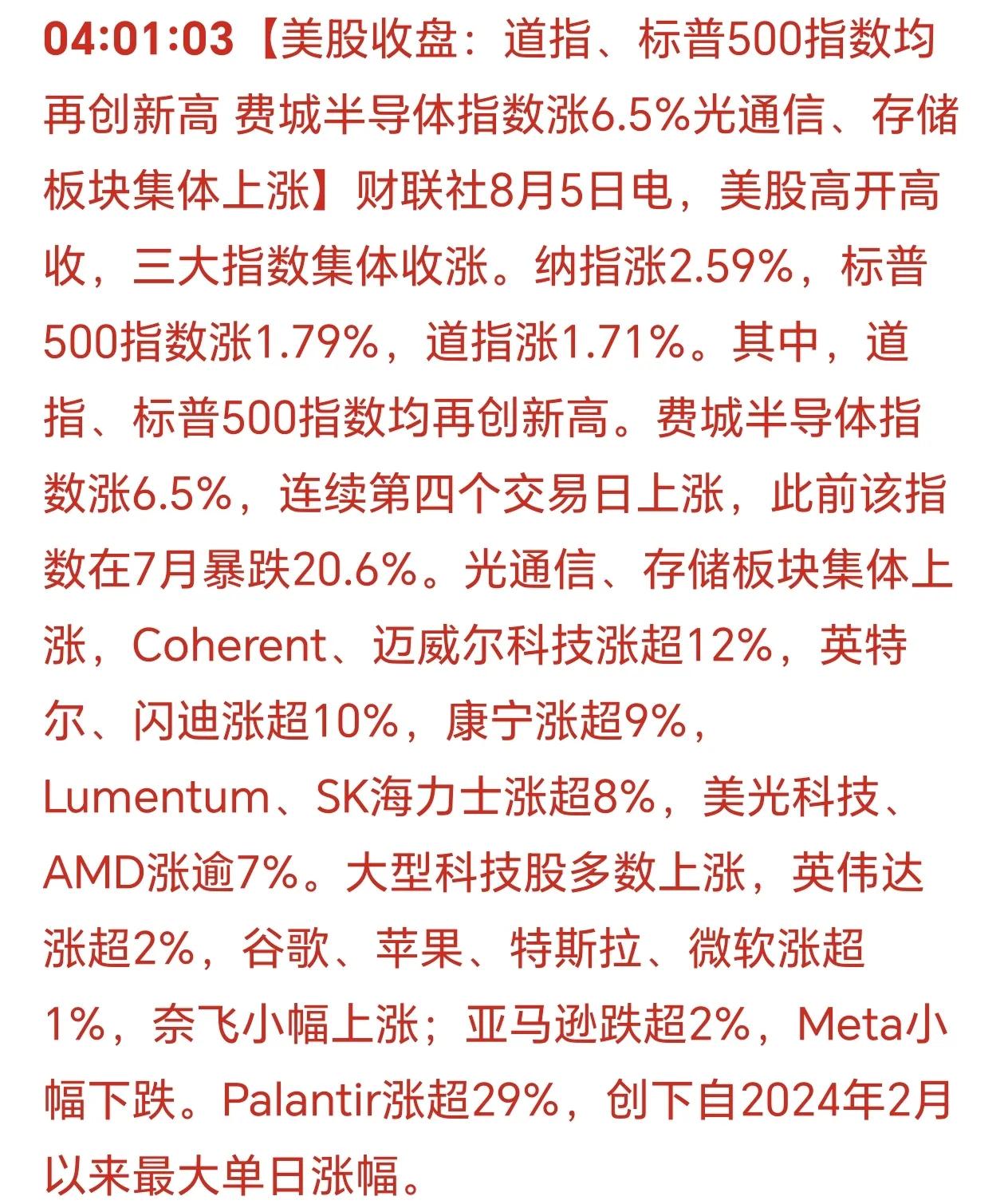 早晨7点20分，刚刚被手机消息震醒：美国icon三大股指集体上涨！费城半导体指数