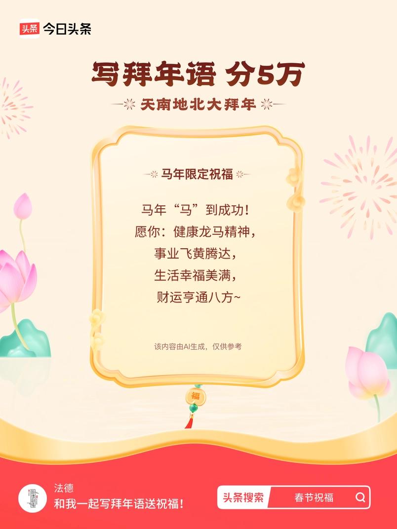 写拜年语送祝福新春拜年送祝福！我的祝福是：“马年“马”到成功！愿你：健康龙马精神