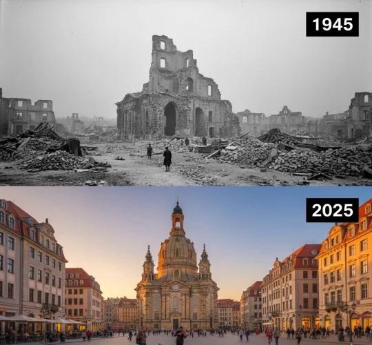 德累斯顿：从灰烬中重生的城市✨
曾几何时，这片广场只剩下废墟，笑声被沉默取代。1