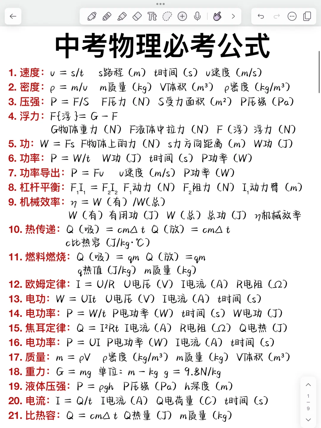 初中物理超全公式！考试肯定用得上！超详细！