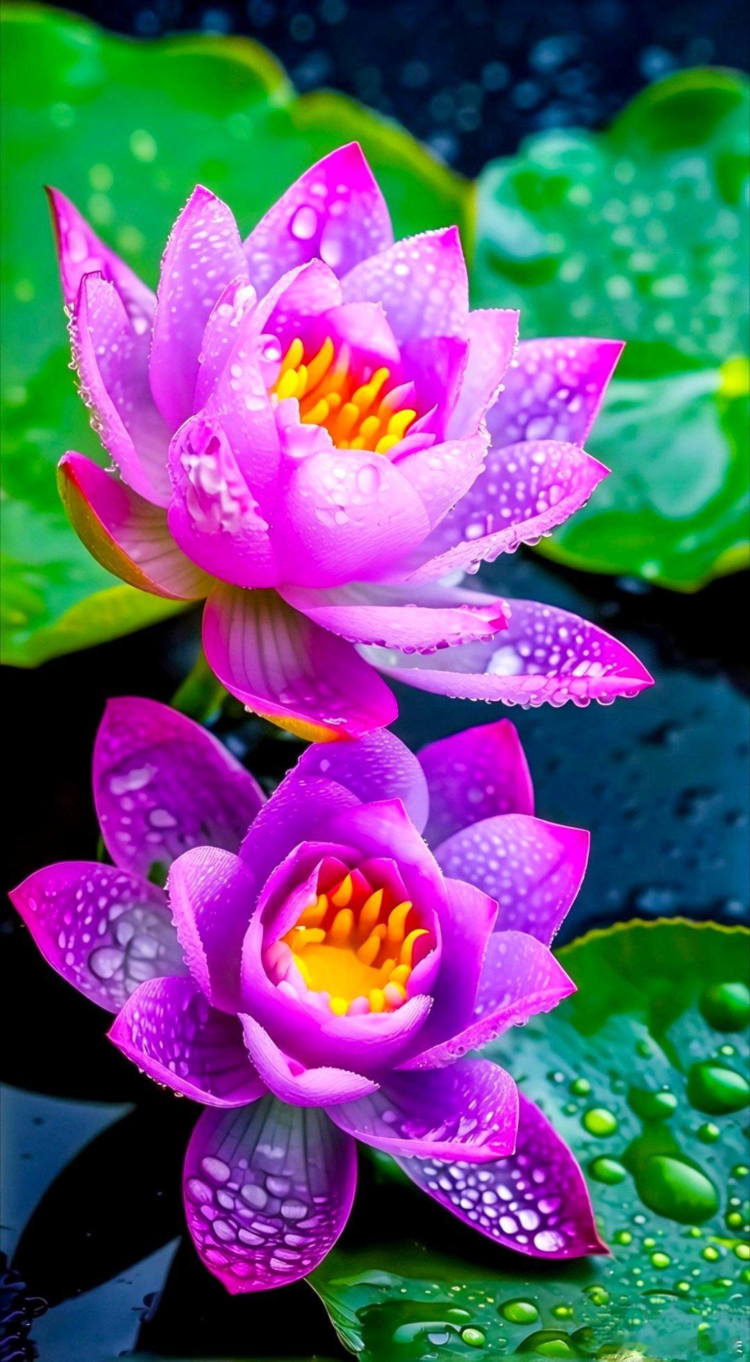"荷开并蒂 好运莲莲 紫气生财"... 净心祈福许愿莲花壁纸～ 
