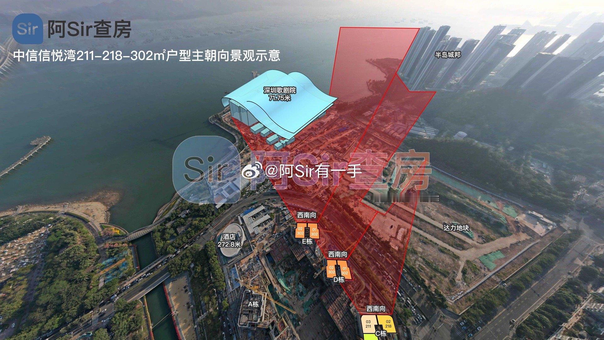 针对中信信悦湾制作了一户一景航拍+建模遮挡模拟，尽可能还原真实观感，解决PPT选