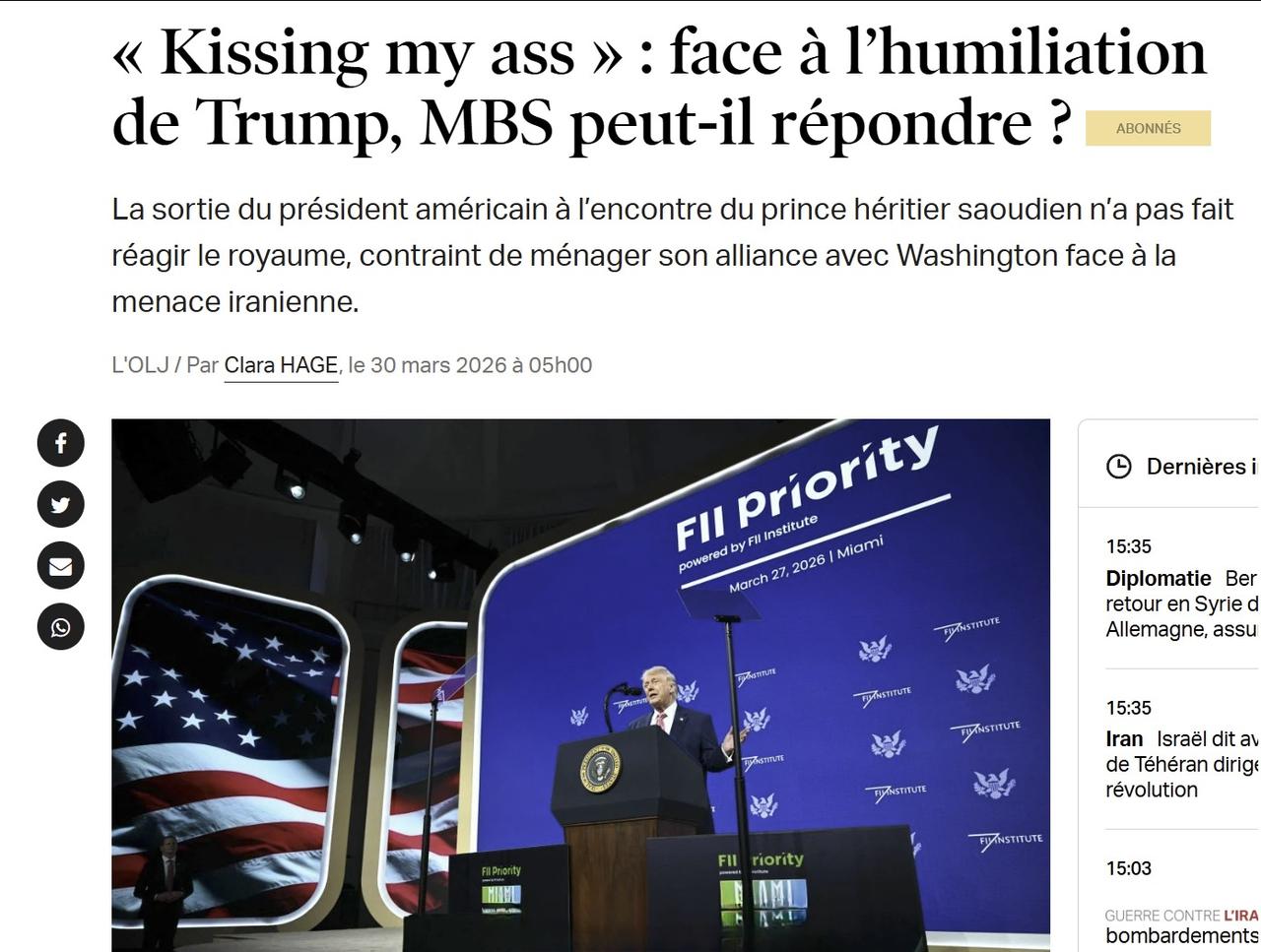 尽管事情已经过去了好几天，但媒体仍然在炒作特朗普羞辱沙特阿拉伯王储MBS的言论（