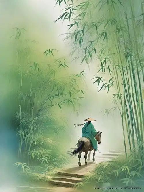 《为谢居士题
画册二首·竹深避暑》
——元·陶宗仪
万竹林中草缚庵，
溪声隐隐隔