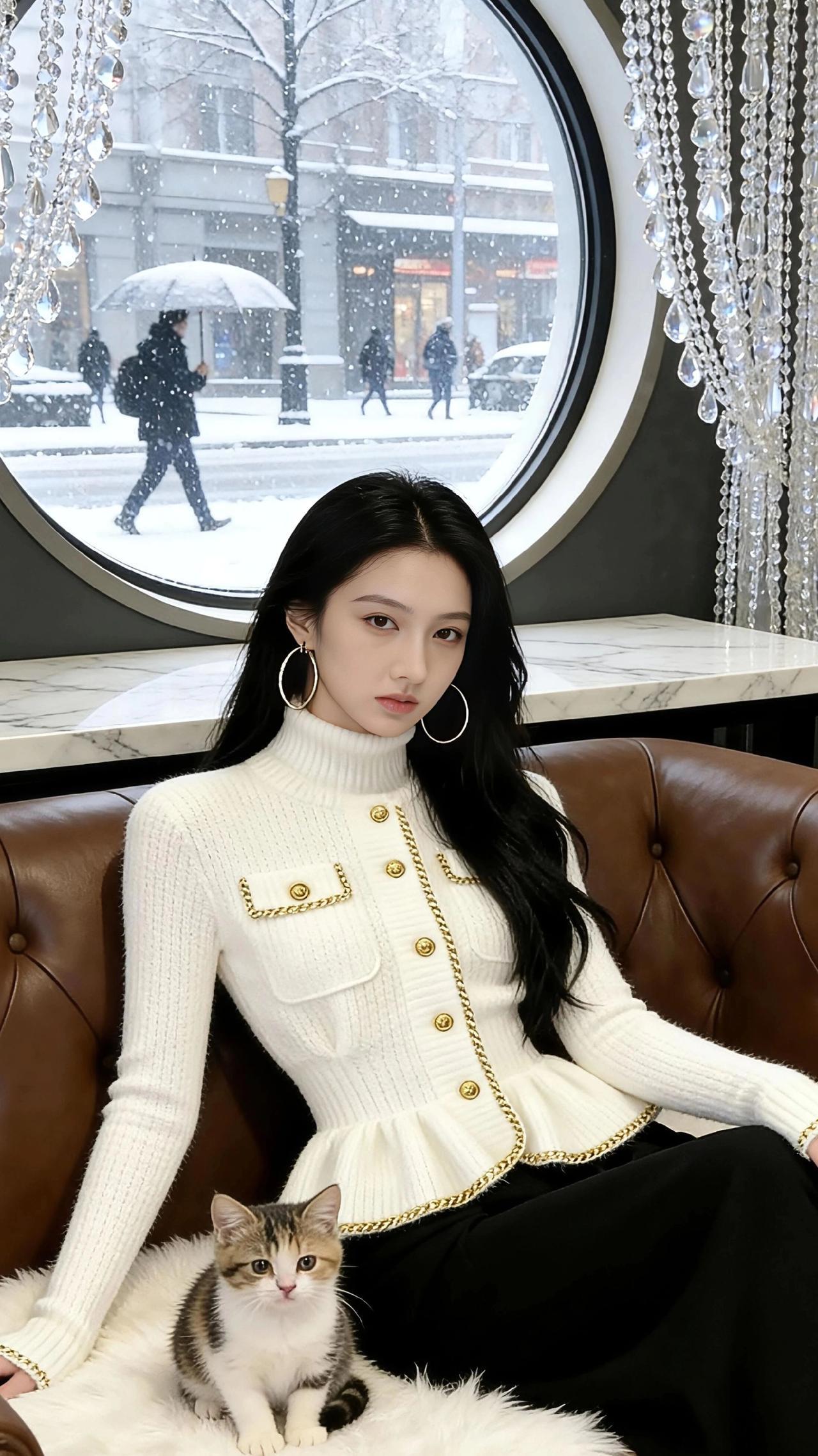 雪落的时候，城市裹了层软白的绒，她坐在暖室里，像被季节隔在玻璃匣中的糖霜。
 