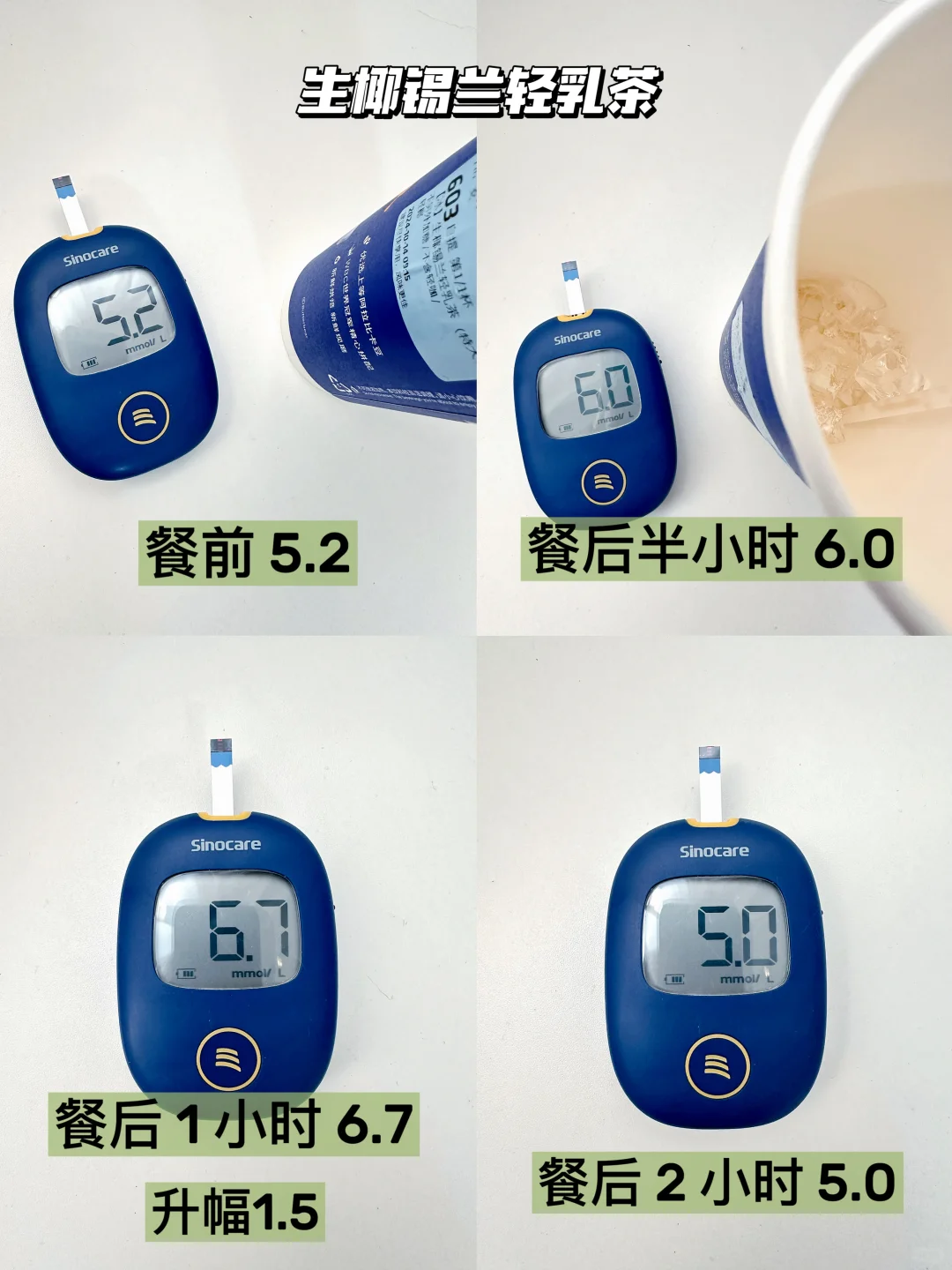 瑞幸生椰锡兰轻乳茶升糖测试 | 附低卡点单