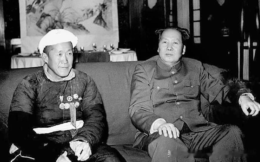 1952年毛主席和陕甘宁边区劳动模范杨步浩在一起