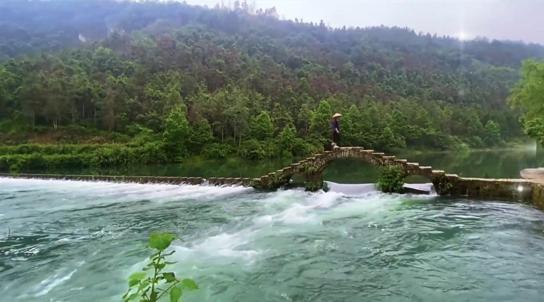 《小桥流水人家》
小桥流水清又清，岸上绿植茂密生，
忽然发现桥一人，健步行使入乡