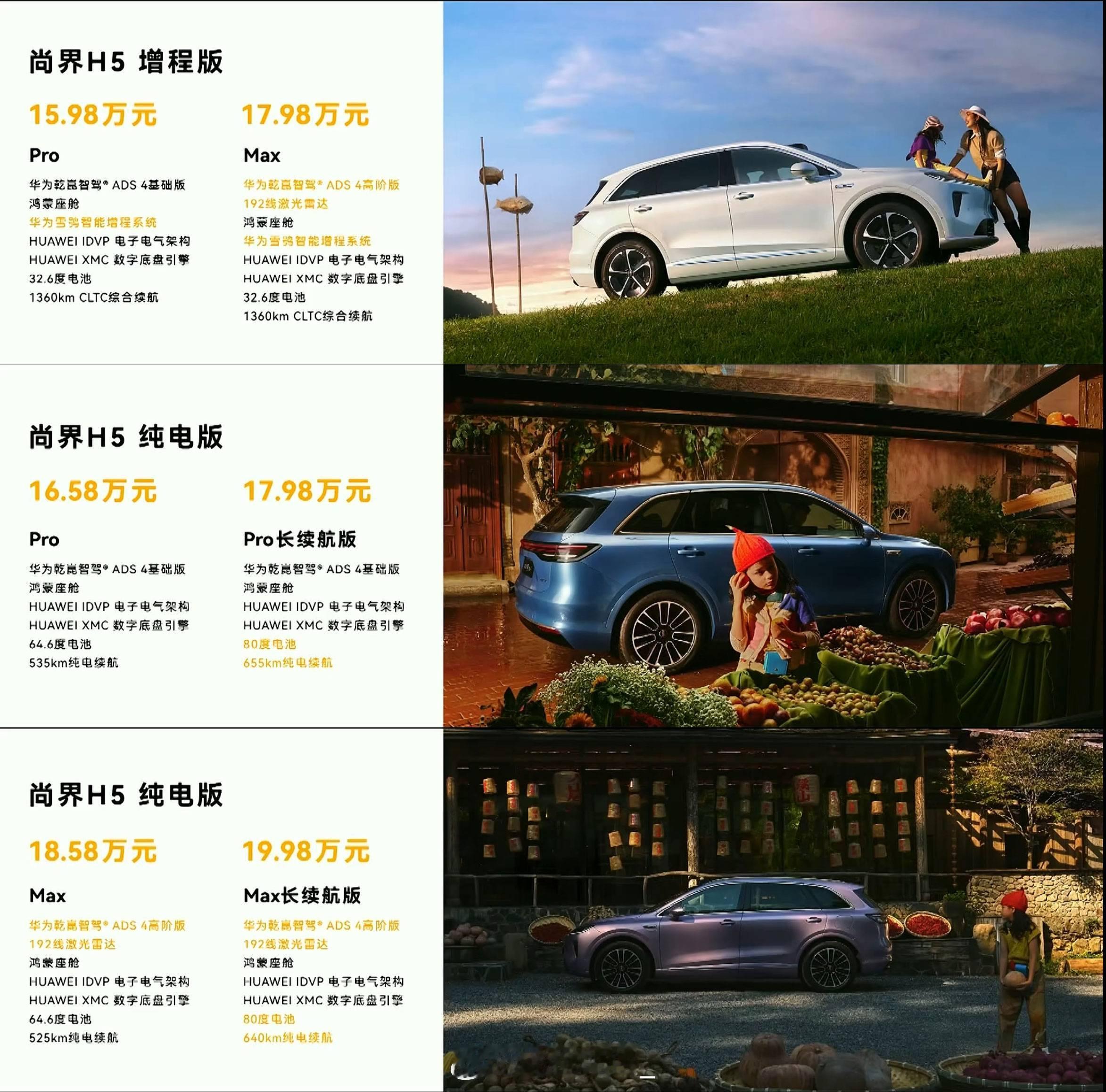 尚界 H5 正式上市了，价格区间为 15.98-19.98万。ADS 4 高阶版