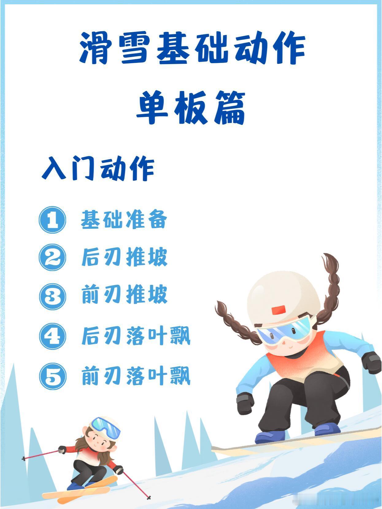 新手必看 ！单板🏂滑雪基础动作教学来啦！1️⃣基础准备2️⃣后刃推坡3️⃣前刃