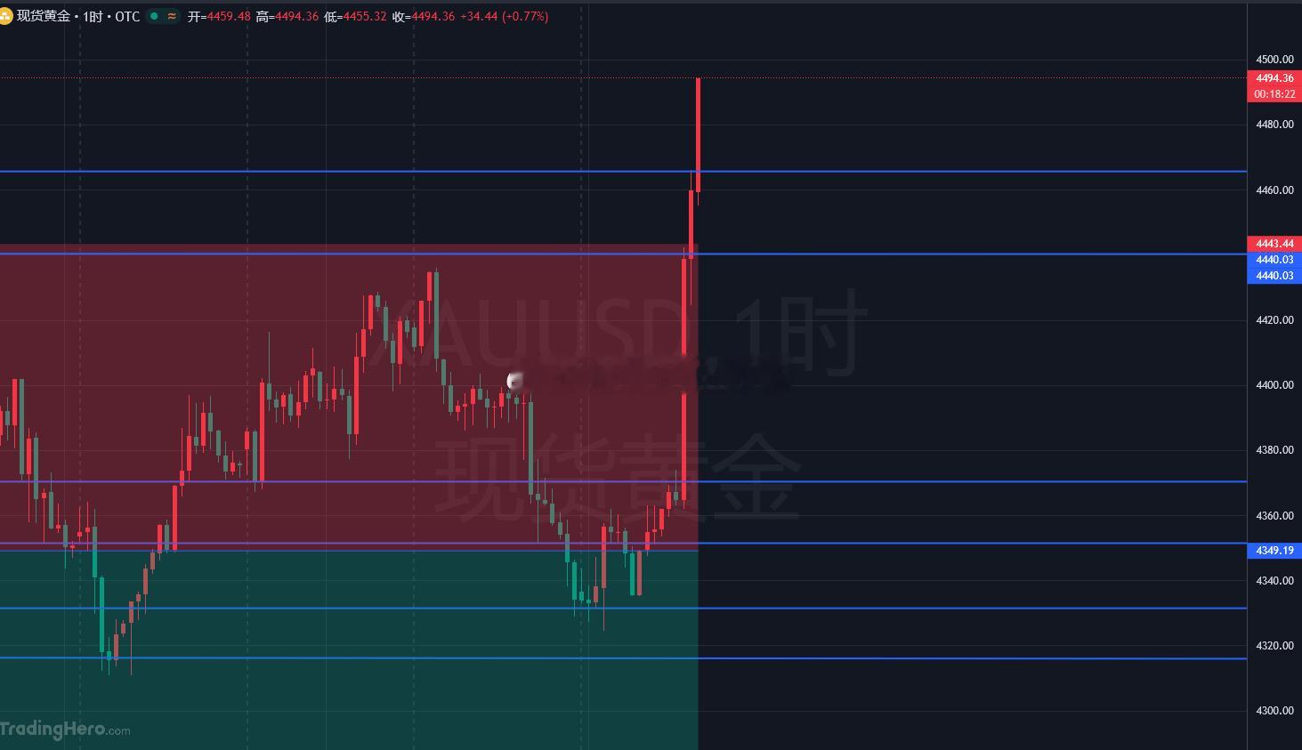 没想到吧！4484 多单照样吃肉，行情抵达 4494 一线全部离场，稳稳拿下 1