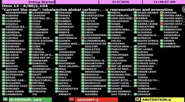 就因为一张世界地图，美国在联合国大会上，投出了全场仅有的一张反对票。
9月4日，