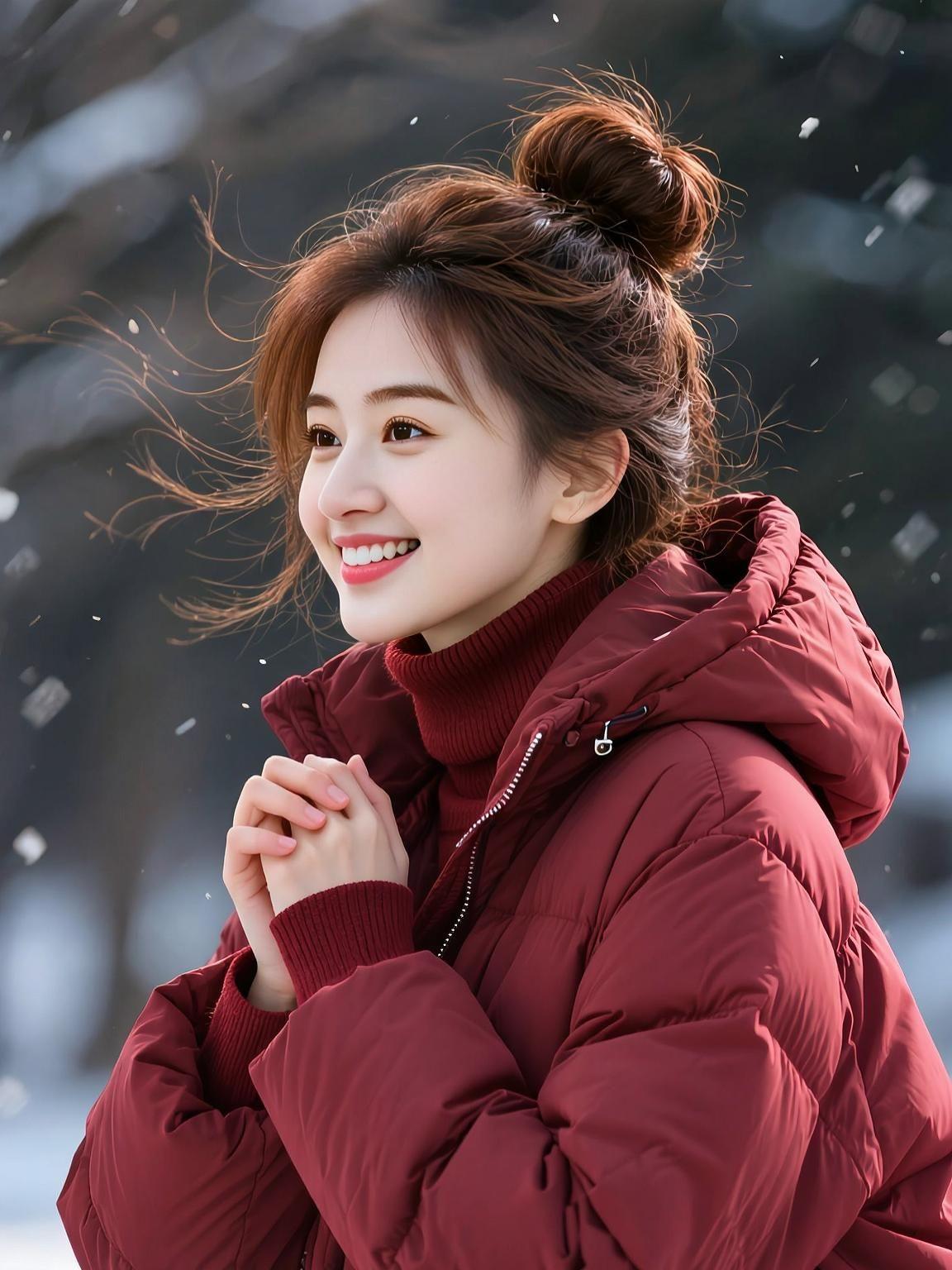 AI冬日微笑写真 抖音ai创作 笑容最治愈的女孩 甜系女生