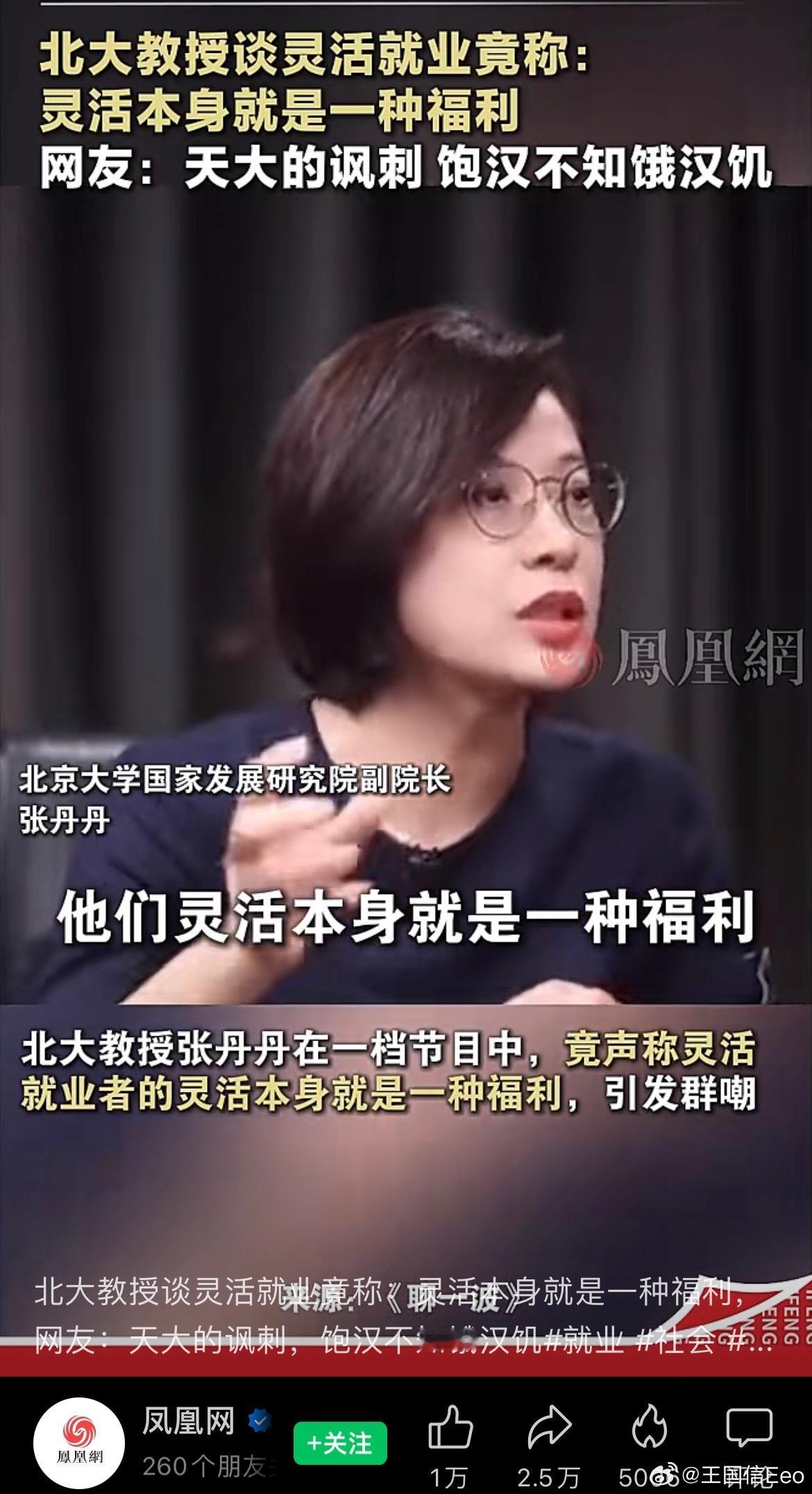 我谢谢北大的张丹丹教授。不愧是北大教授。才能说出灵活就业本身就是一种福利这种惊天