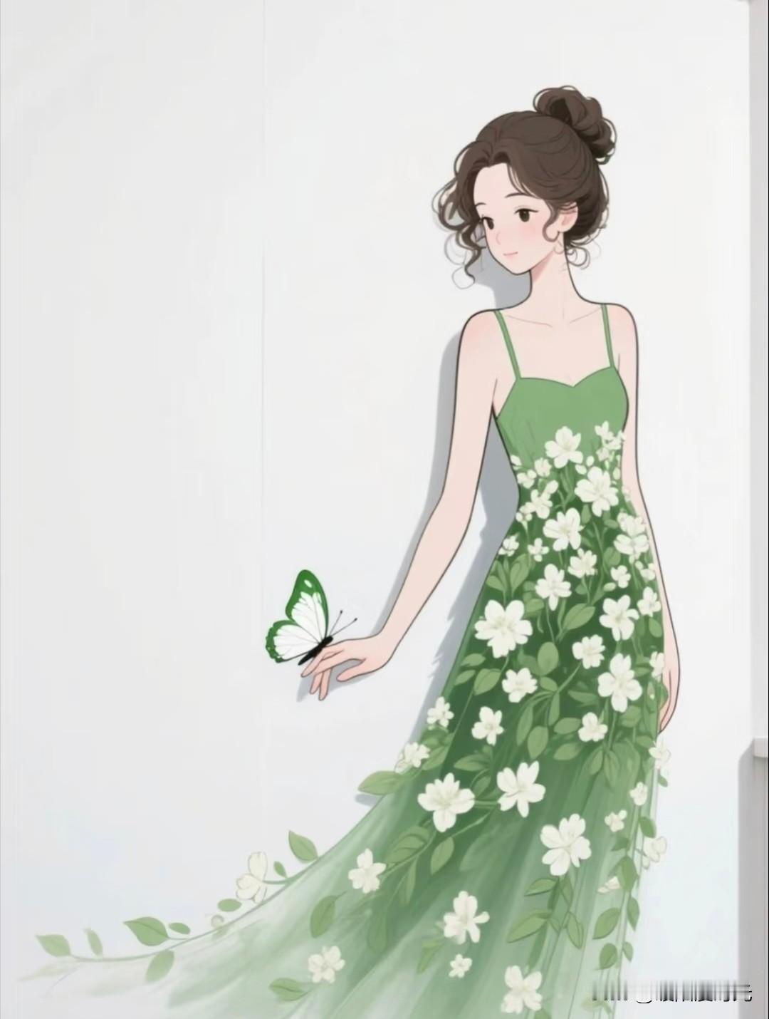 一袭青裙，赴春日的温柔邀约。
冷月花魂绿色的精灵插画头像分享
分享壁纸、头像、背