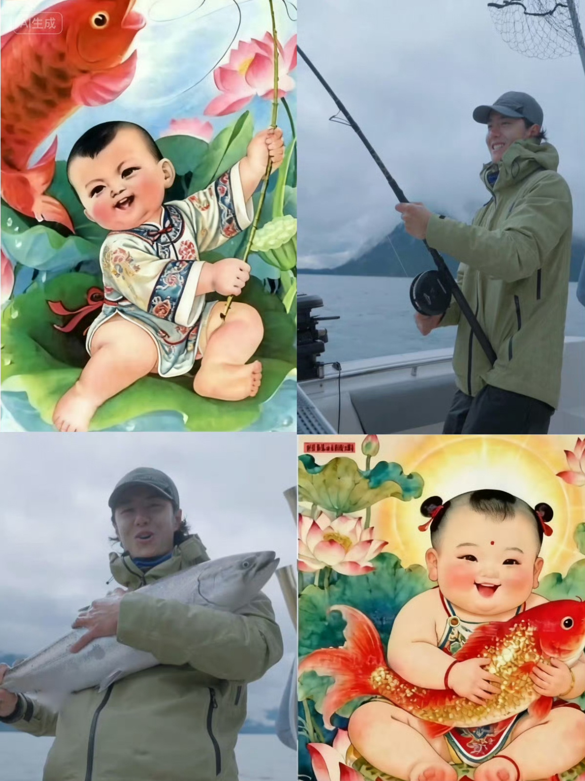 王一博真是个喜庆的娃，好一个年画娃娃看探索新境2，接年年有余啊抓到🦐了哈哈哈哈