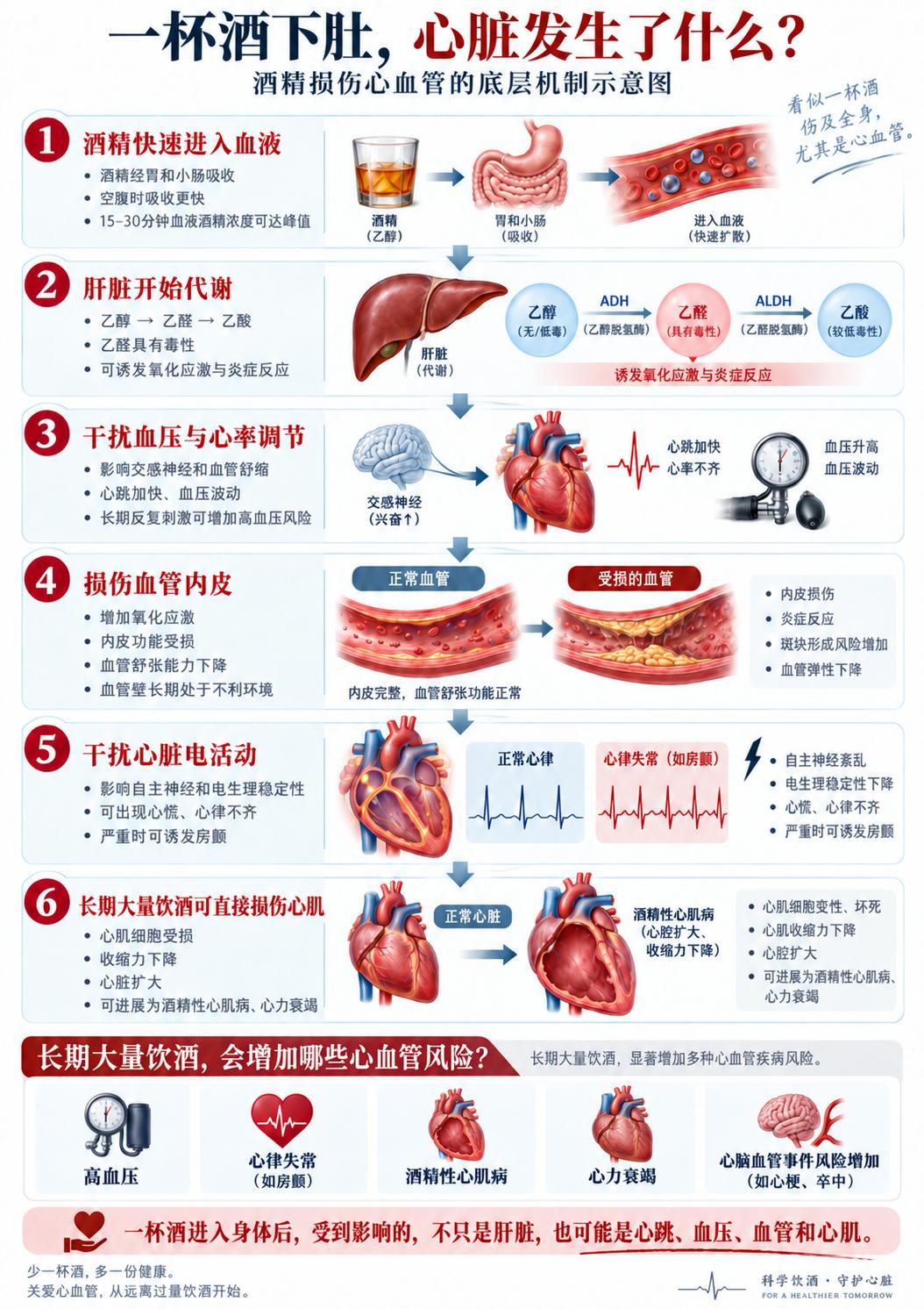 一杯酒下肚，心脏发生了什么？
少一杯酒，多一份健康。
关爱心血管，从远离过量饮酒