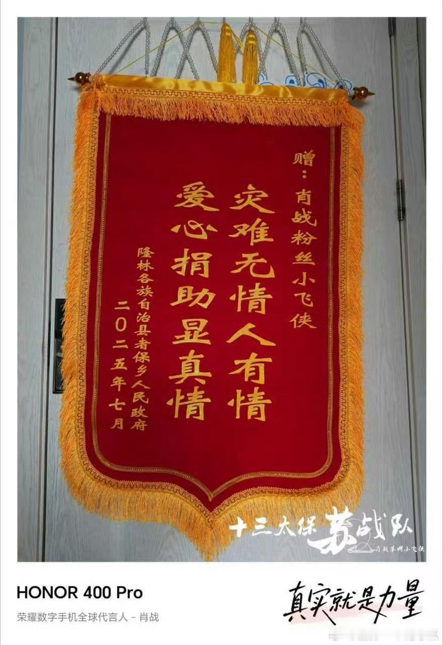 肖战粉丝小飞侠被表彰了！来自隆林各族自治县者保乡人民政府送来的锦旗，感谢小飞侠在