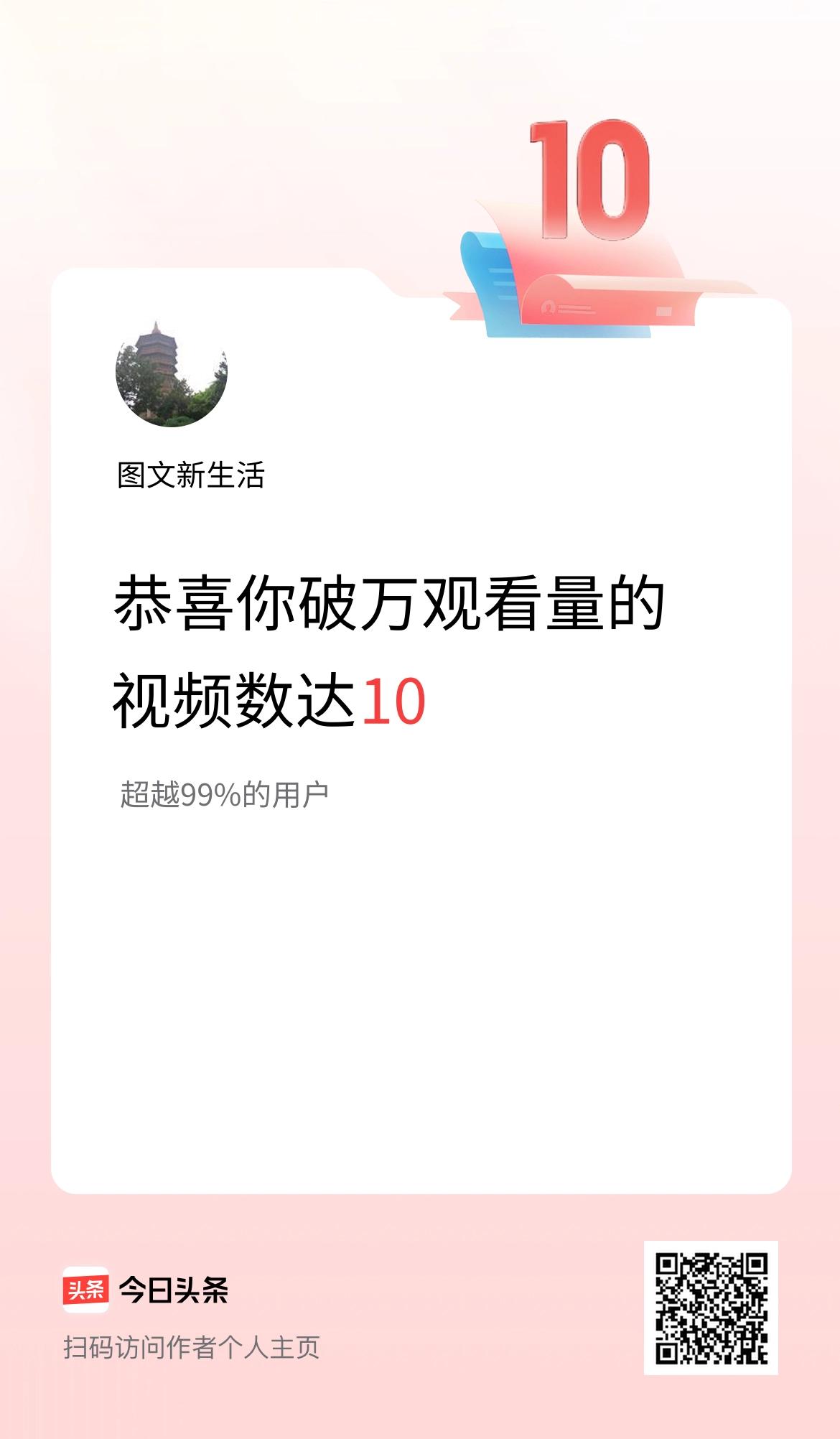 我在头条有10条视频播放量破万了！