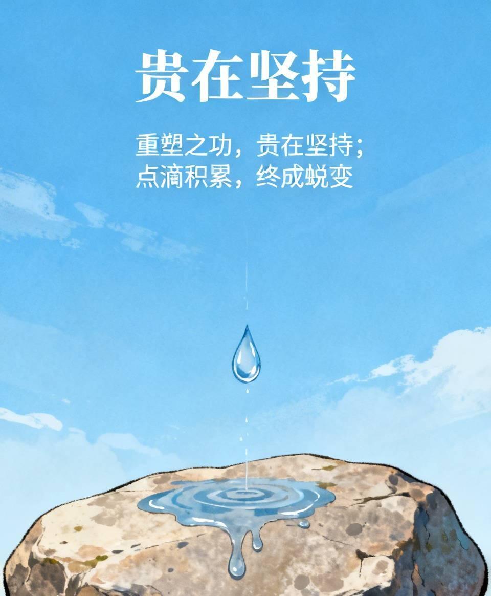 贵在坚持

檐下的水滴，日复一日地敲击石板，终能穿透坚硬的表面。重塑从来不是一蹴