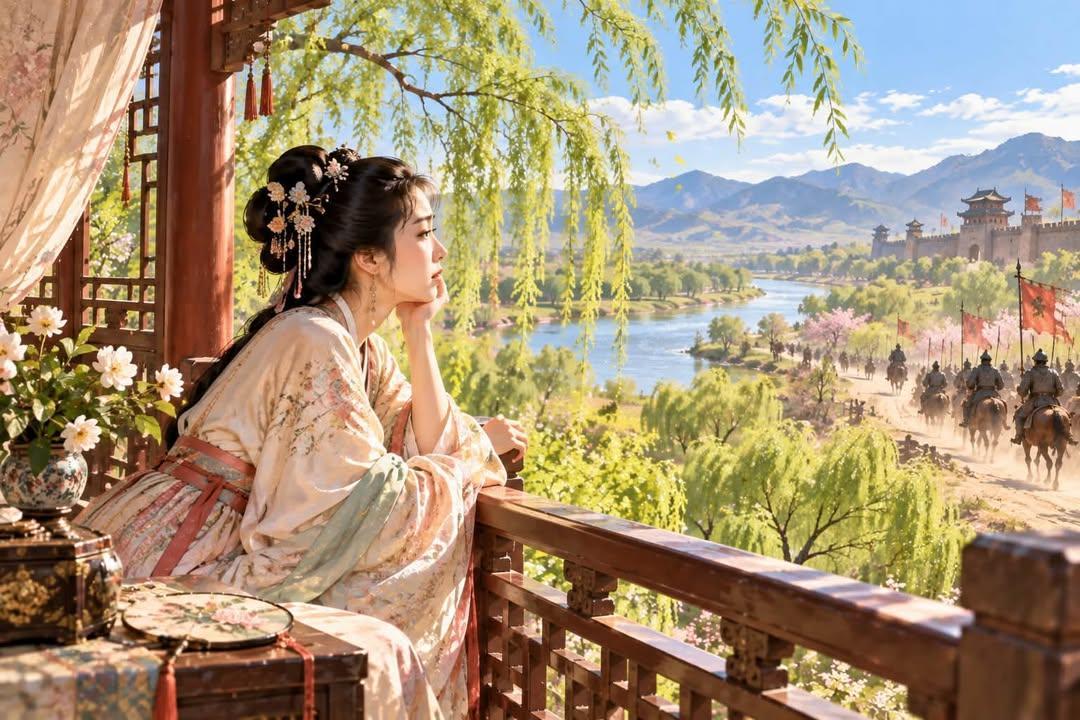 閨中少婦不知愁，春日凝妝上翠樓。 
忽見陌頭楊柳色，悔教夫婿覓封侯。      