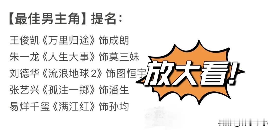 百花奖最佳男主提名名单出来了！
值得庆幸的是刘德华被提名了，当看到百花奖提名名单