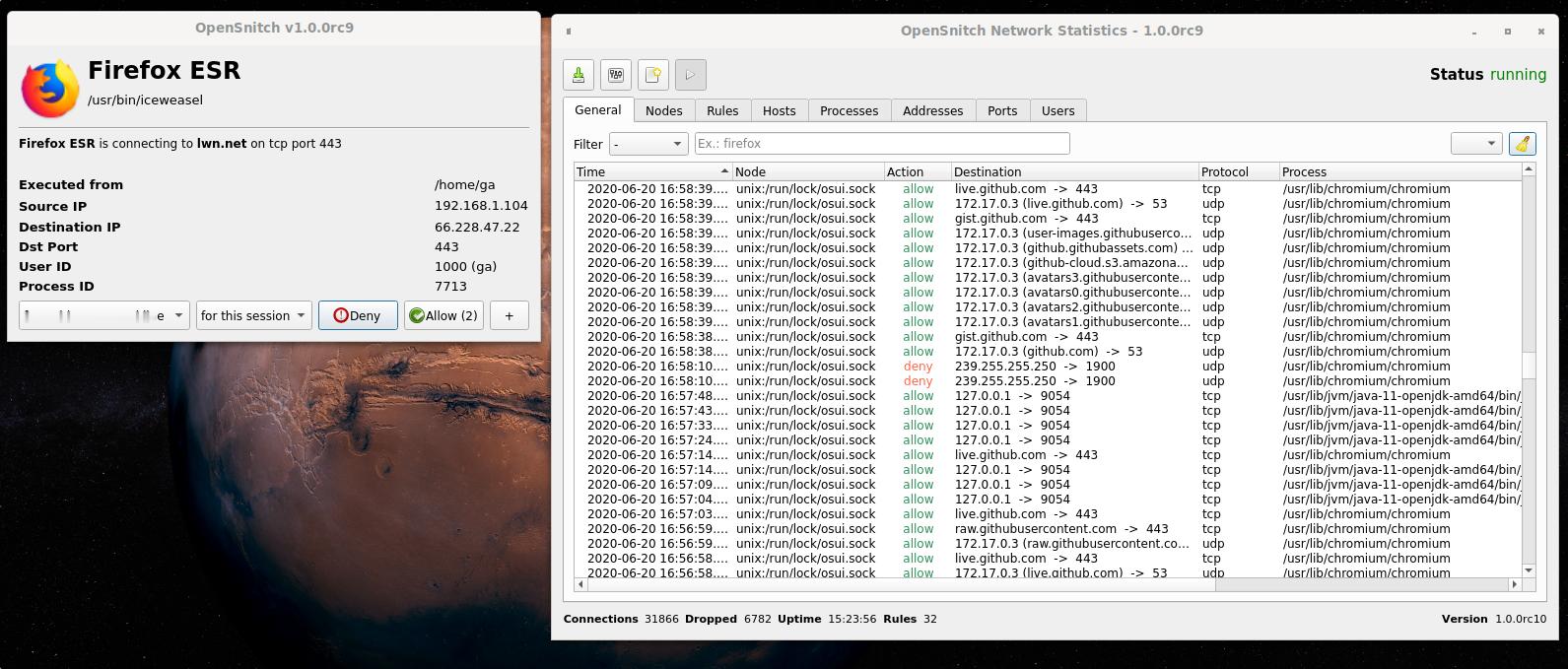 opensnitch，一个linux下的应用防火墙项目地址：github.com