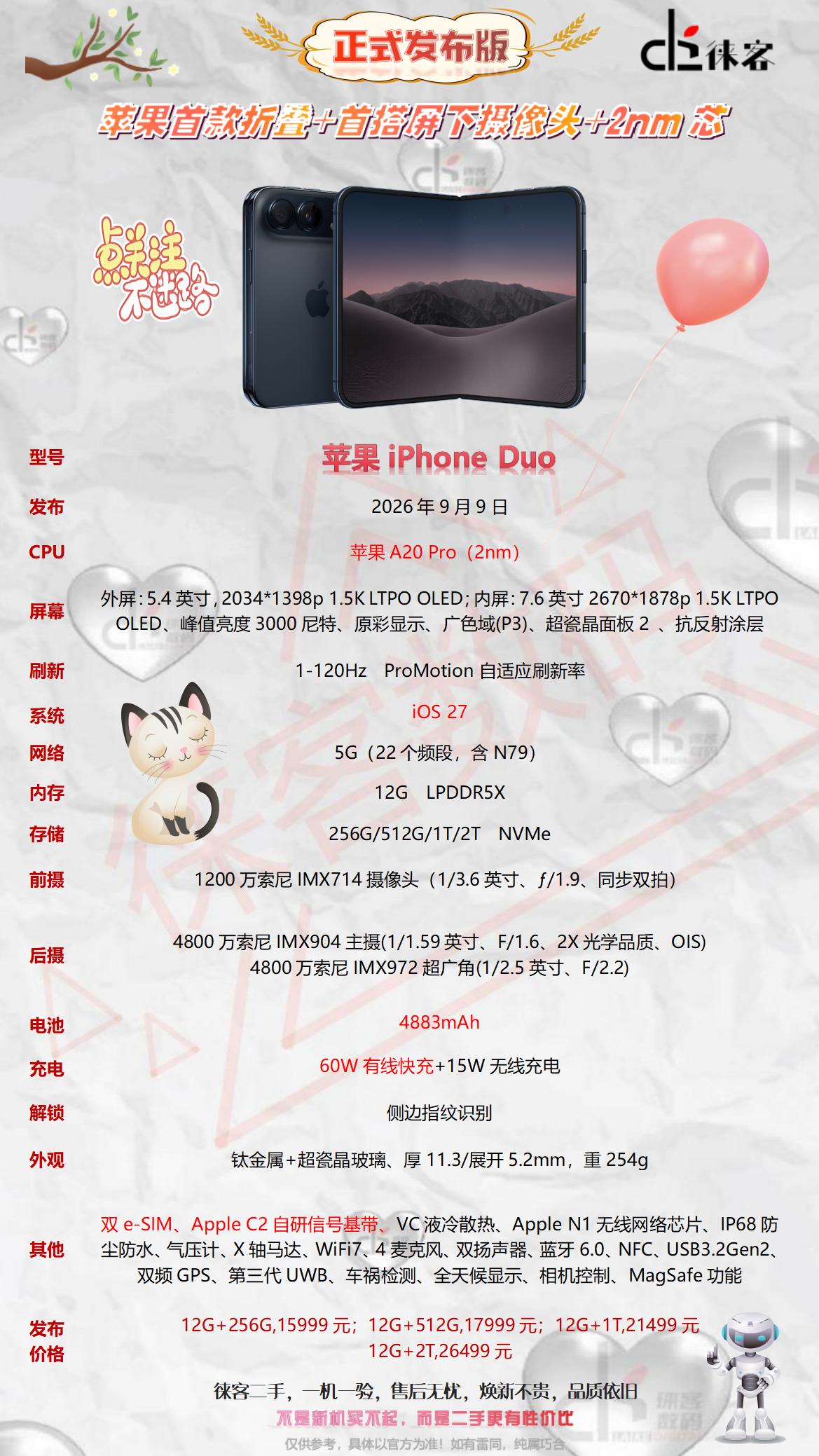 一图看懂苹果折叠手机iPhone Duo配置参数图苹果 iphoneduo 徕客