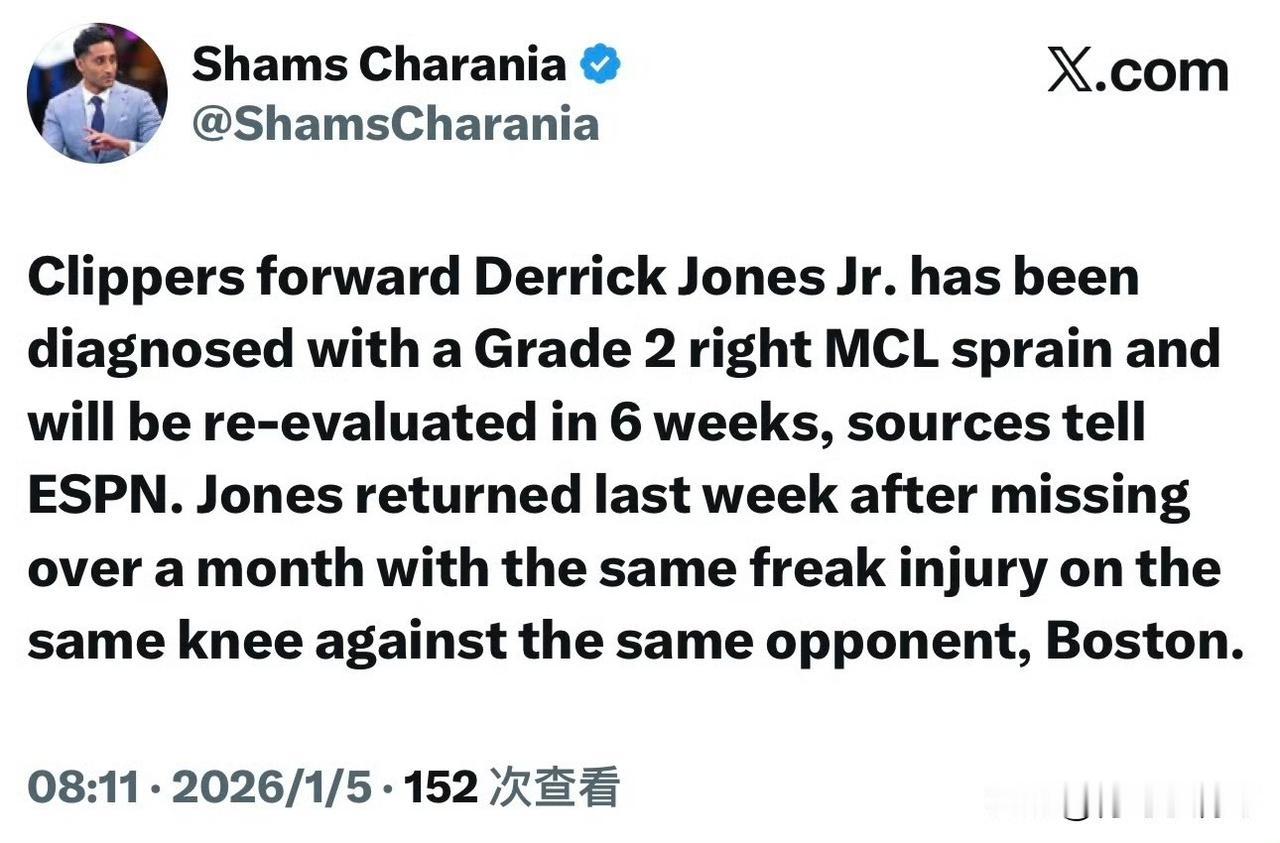 跟我有仇？？？小琼斯又伤了，罪魁祸首又是凯尔特人！

根据记者Shams最新消息