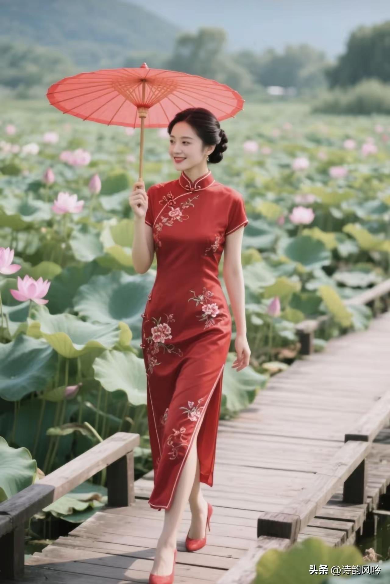 四块玉·旗袍美人
锦缎柔，玉颜秀，
莲步轻摇韵自流，
天然风韵腰肢瘦。
暗香浮，