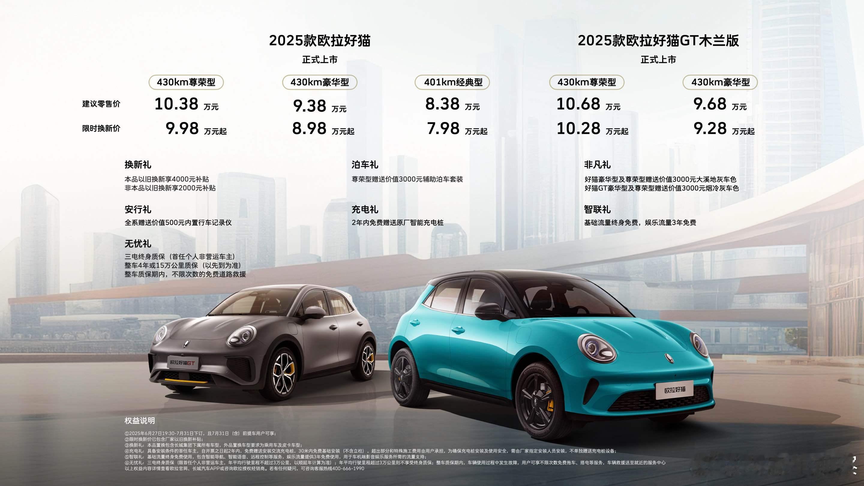 2025款欧拉好猫和欧拉好猫GT木兰版价格出炉！欧拉好猫限时换新价为7.98万~
