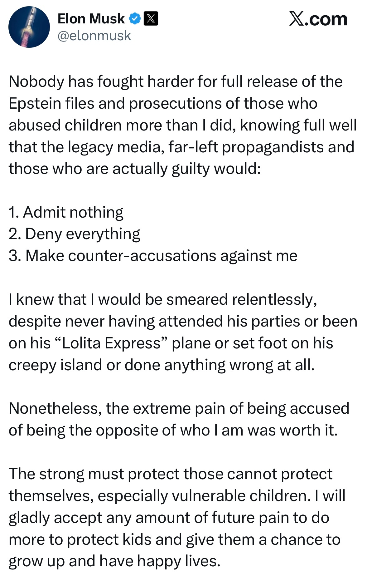 昨夜今晨，埃隆·马斯克在社交媒体发文，评论爱泼斯坦案。称自己是推动相关档案全面公