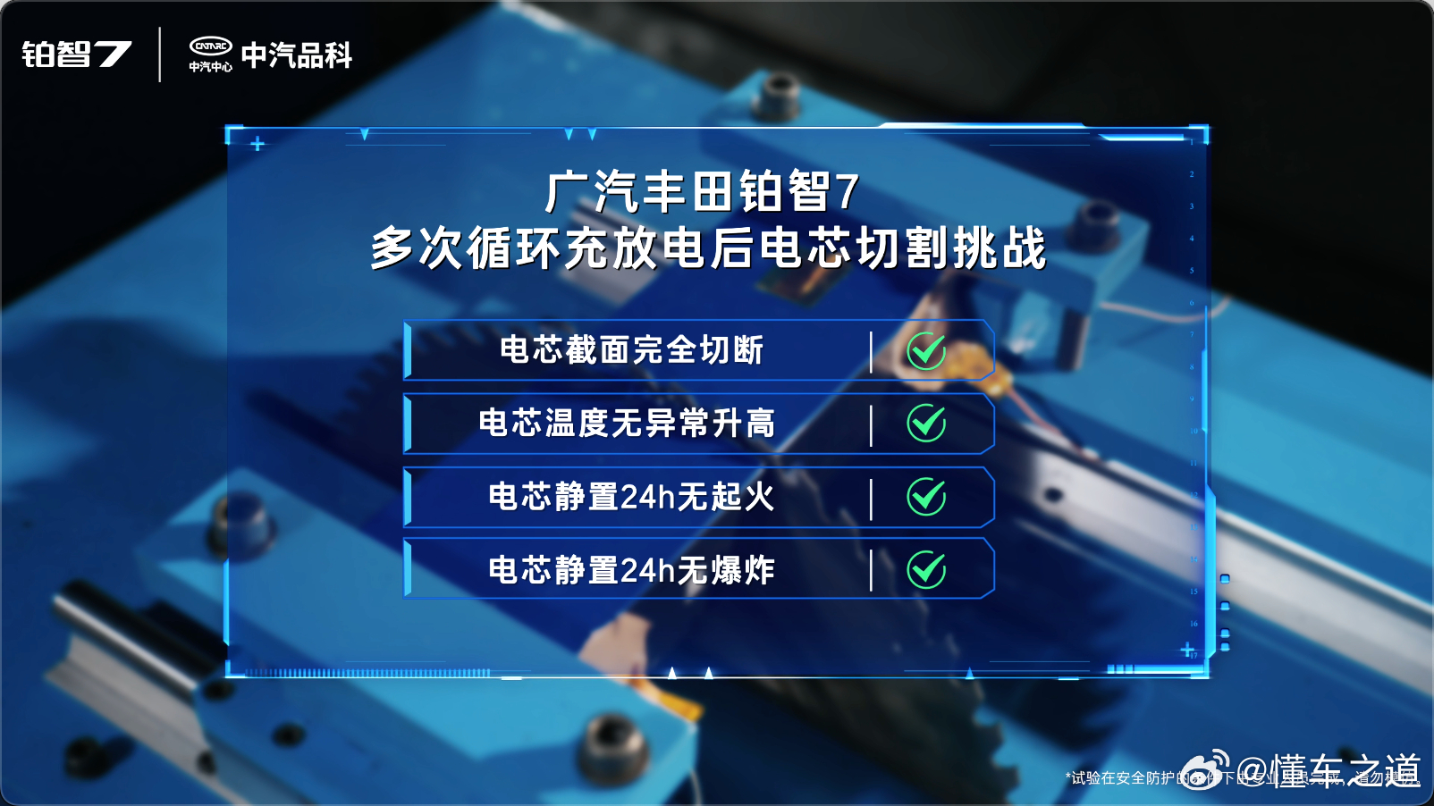 懂车之道讯 近日，中汽中心对将于3月29日上市的丰田铂智7实施了一系列堪称“地狱