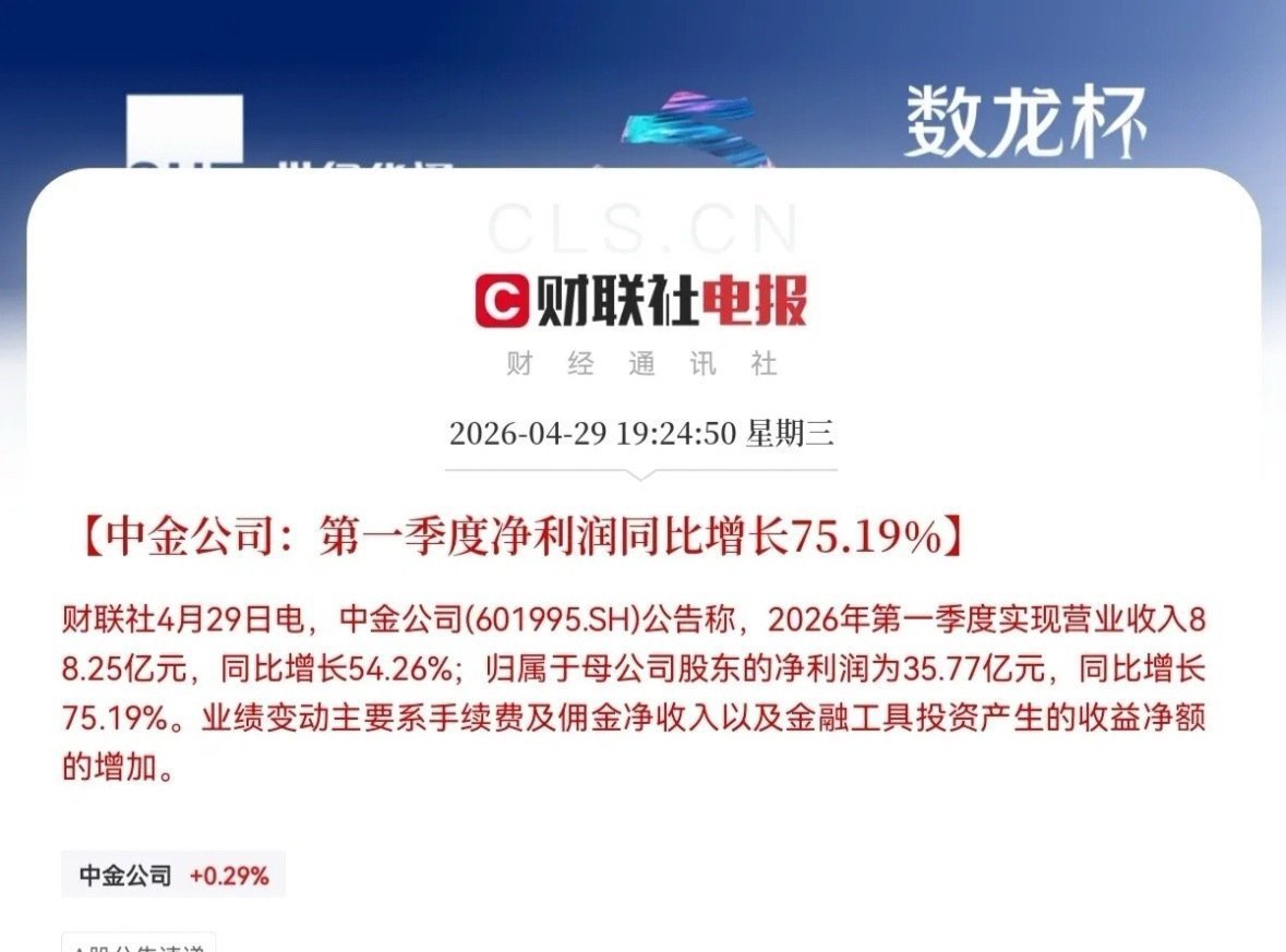 券商板块要大爆发了就在刚刚！一大波券商公司出一季报了，这种么好的业绩明日不涨说不