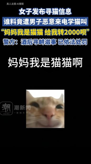 天津，一女子发布寻猫启事急寻爱宠，谁料深夜接到一通神秘来电，对方竟捏着嗓子学猫叫